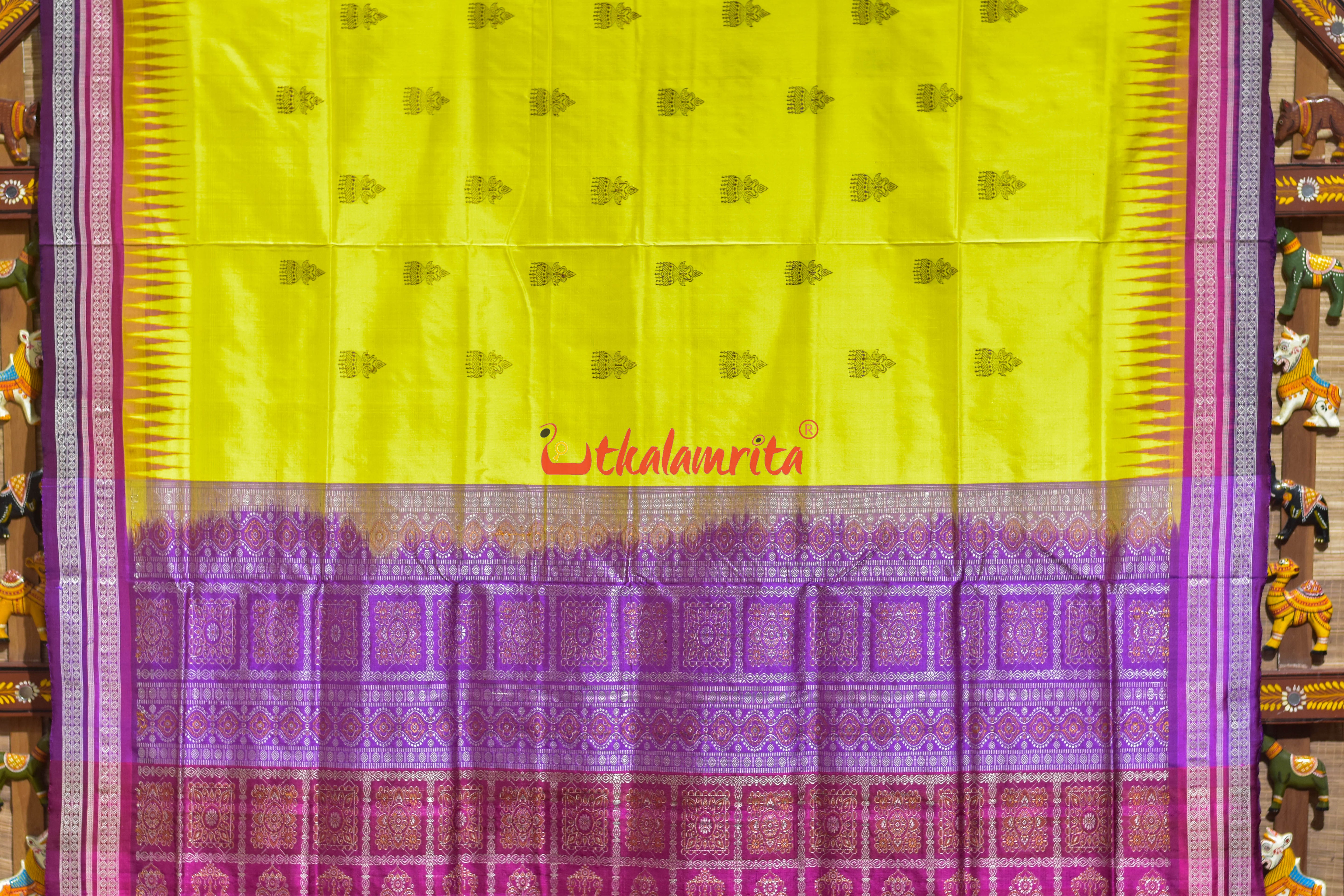 Yellow Body Kana phula Double Border Bomkai Silk Saree
