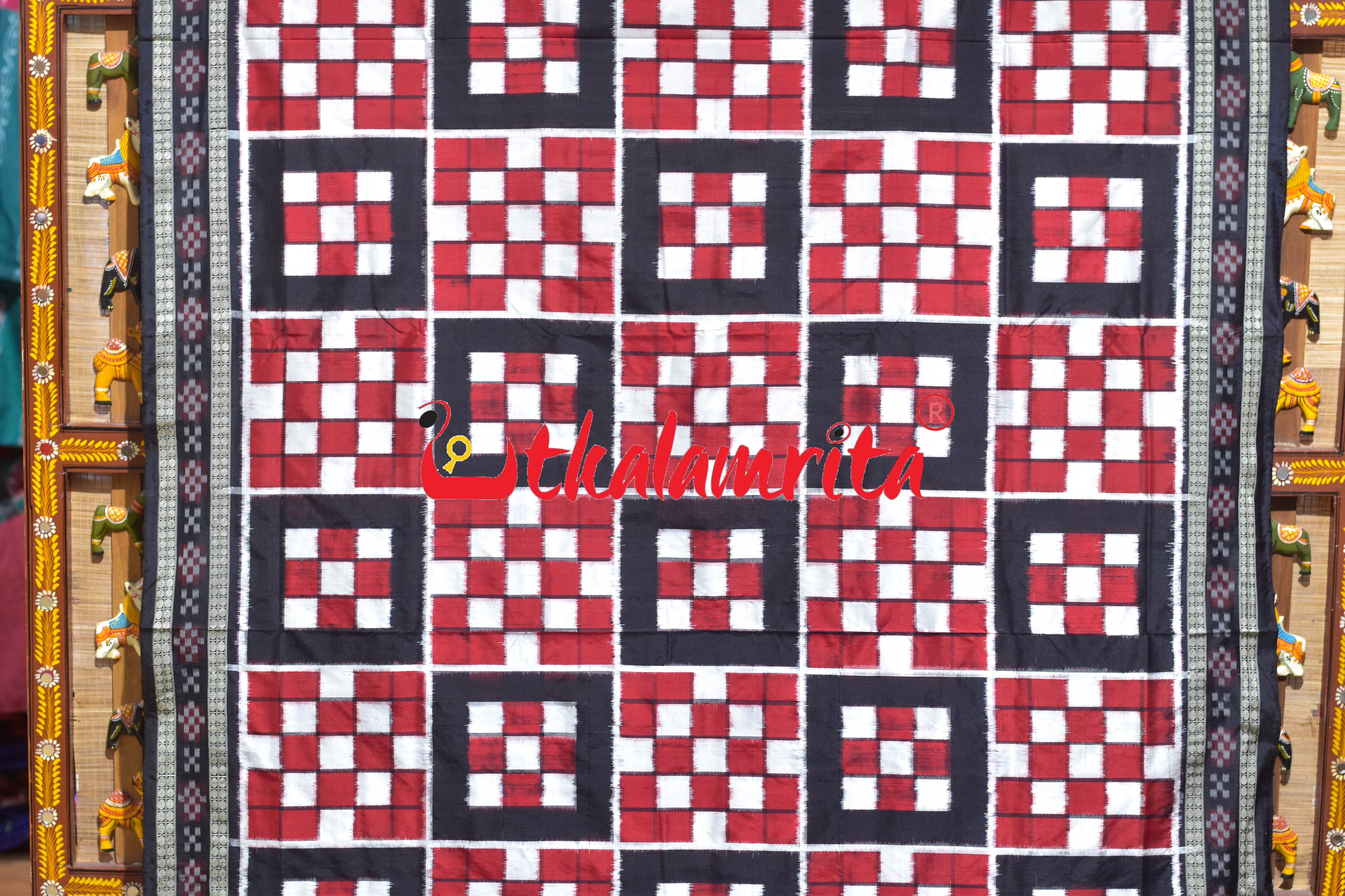 5 Kuthi Red Black White Pasapali Sambalpuri Silk Saree
