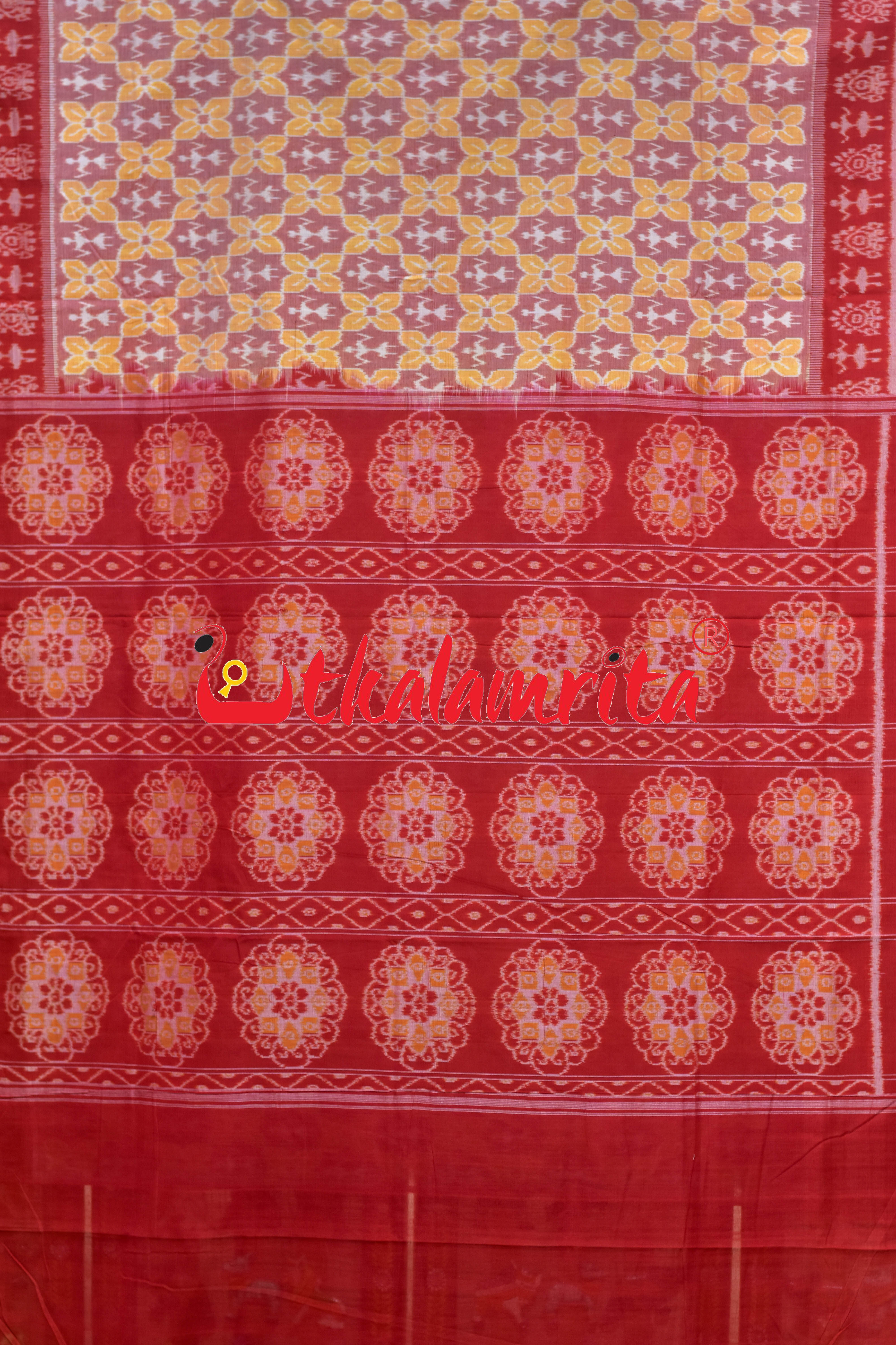 Tribal with Flower Pink Red Sambalpuri Cotton Saree