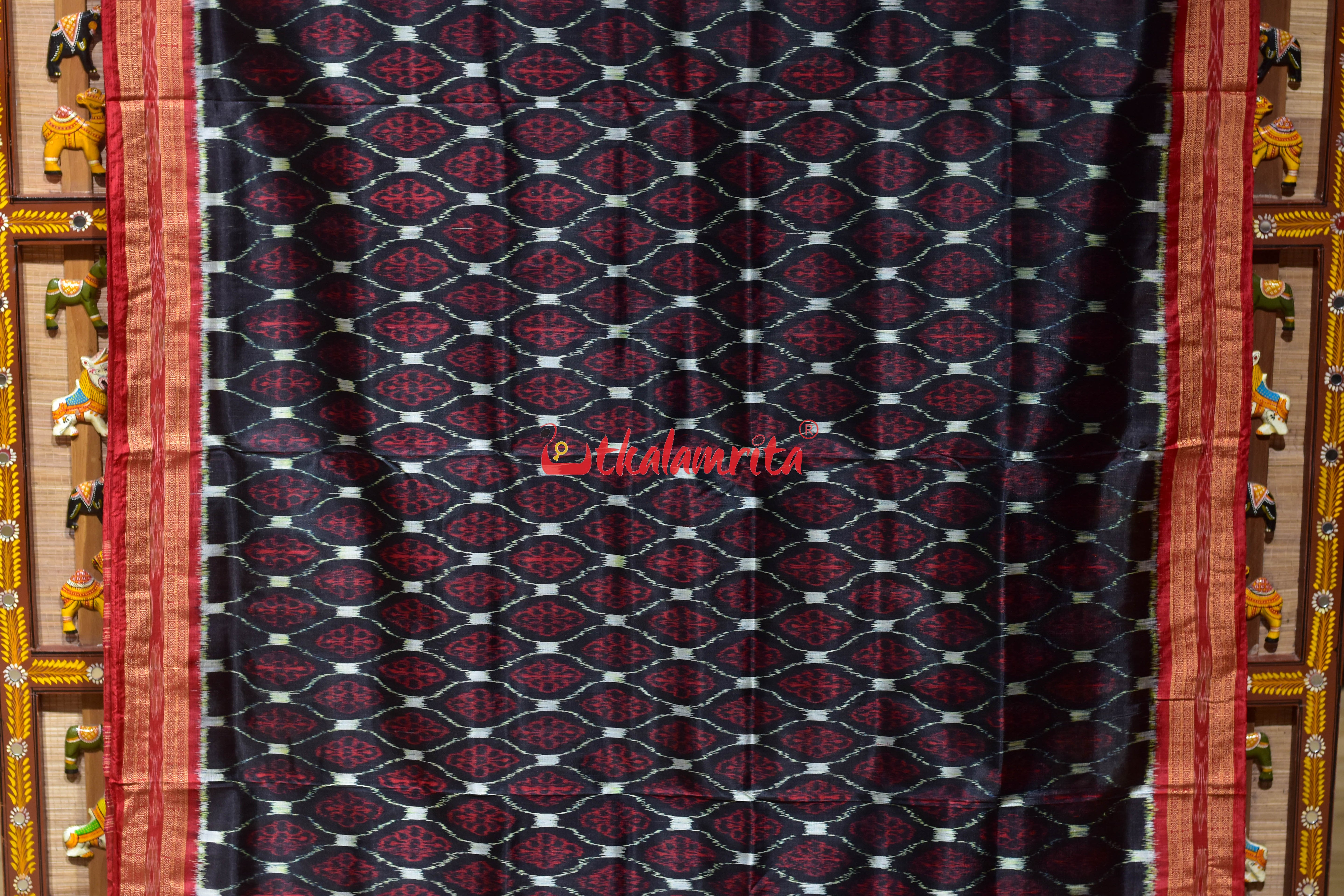 Black Body Red Phula Khandua Silk Saree