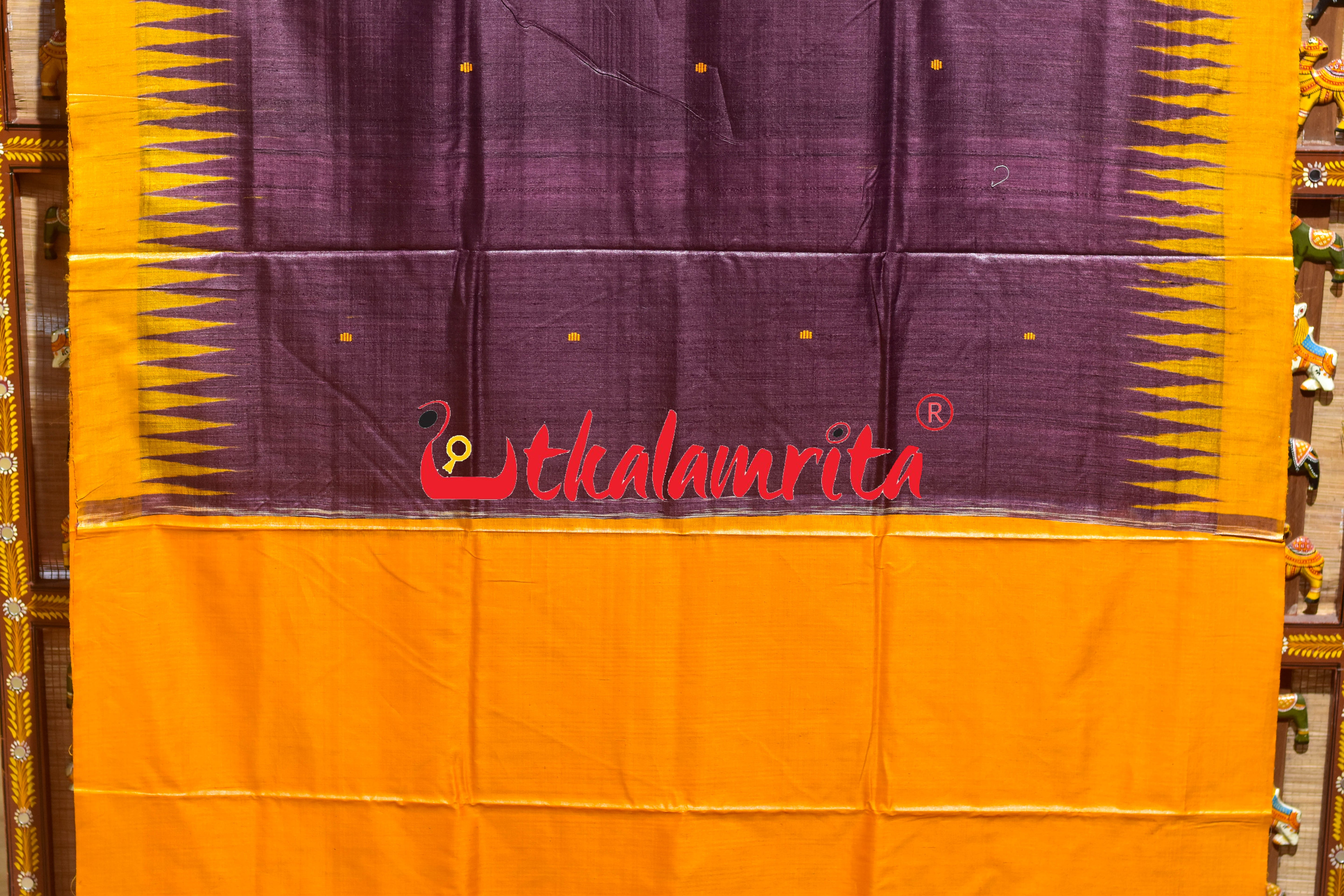 Wine Yellow Gopalpur Tussar Silk Saree