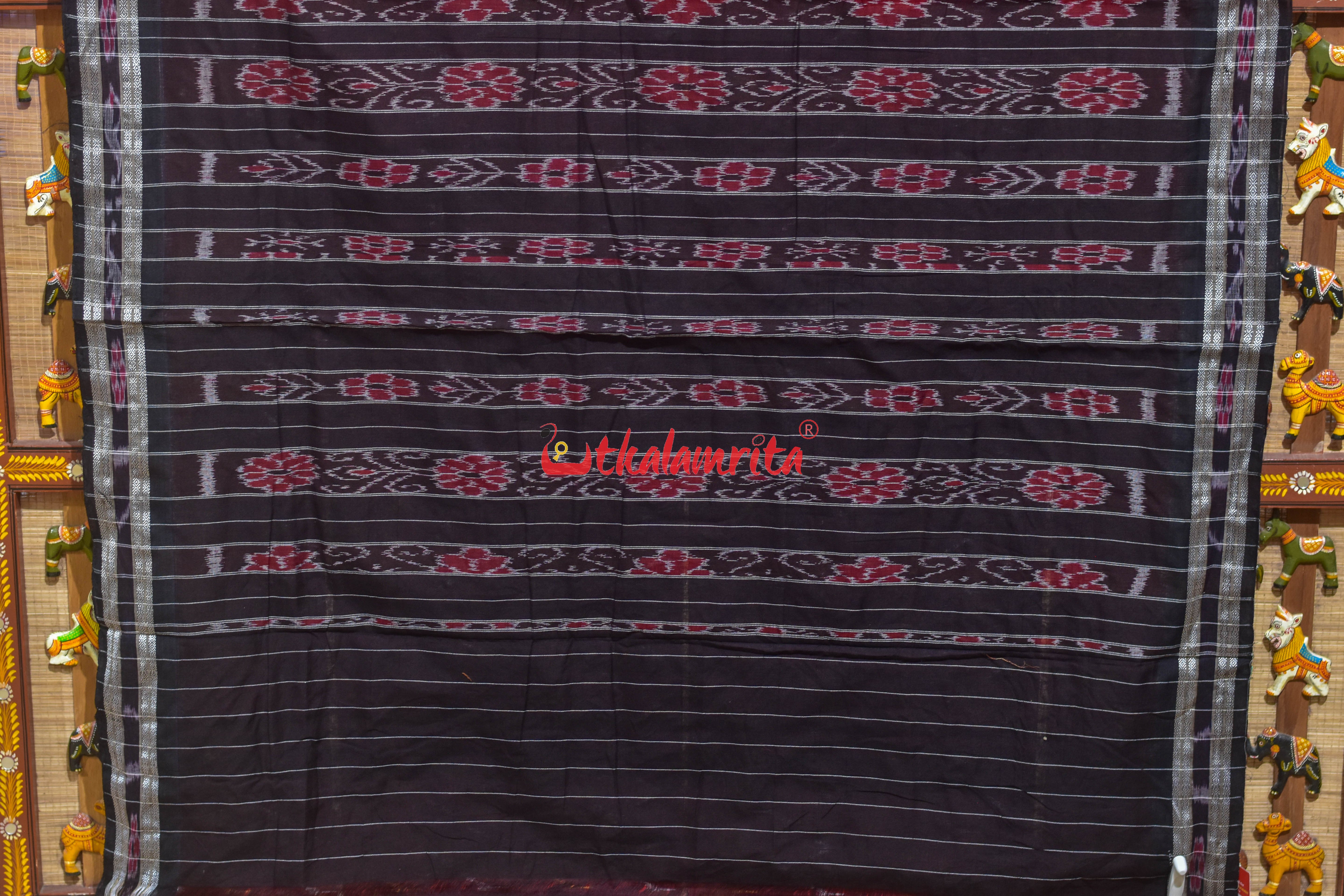 Rust Black Duba Khandua Cotton Saree