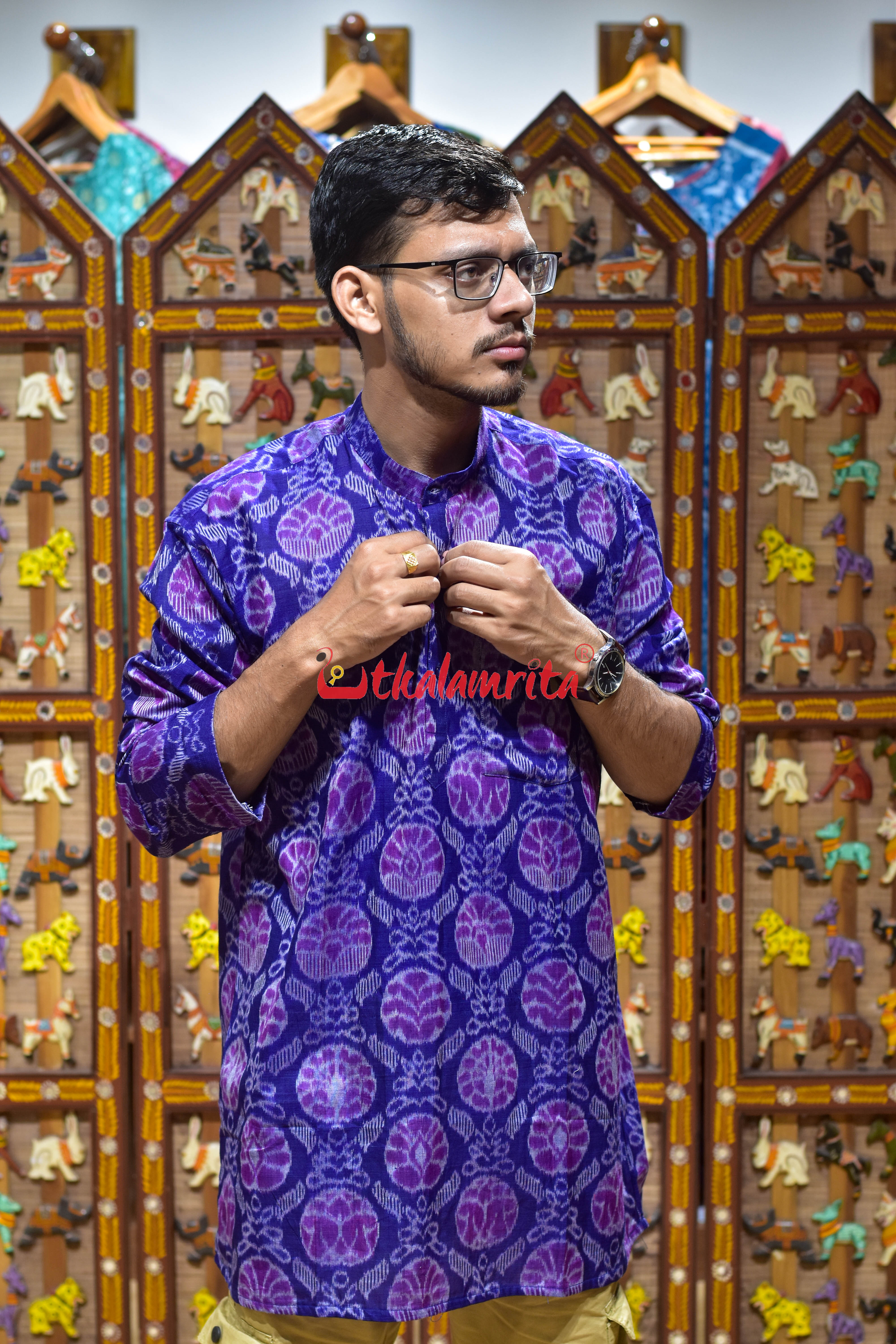 Purple Flower Crystal (Men's Short Kurta)