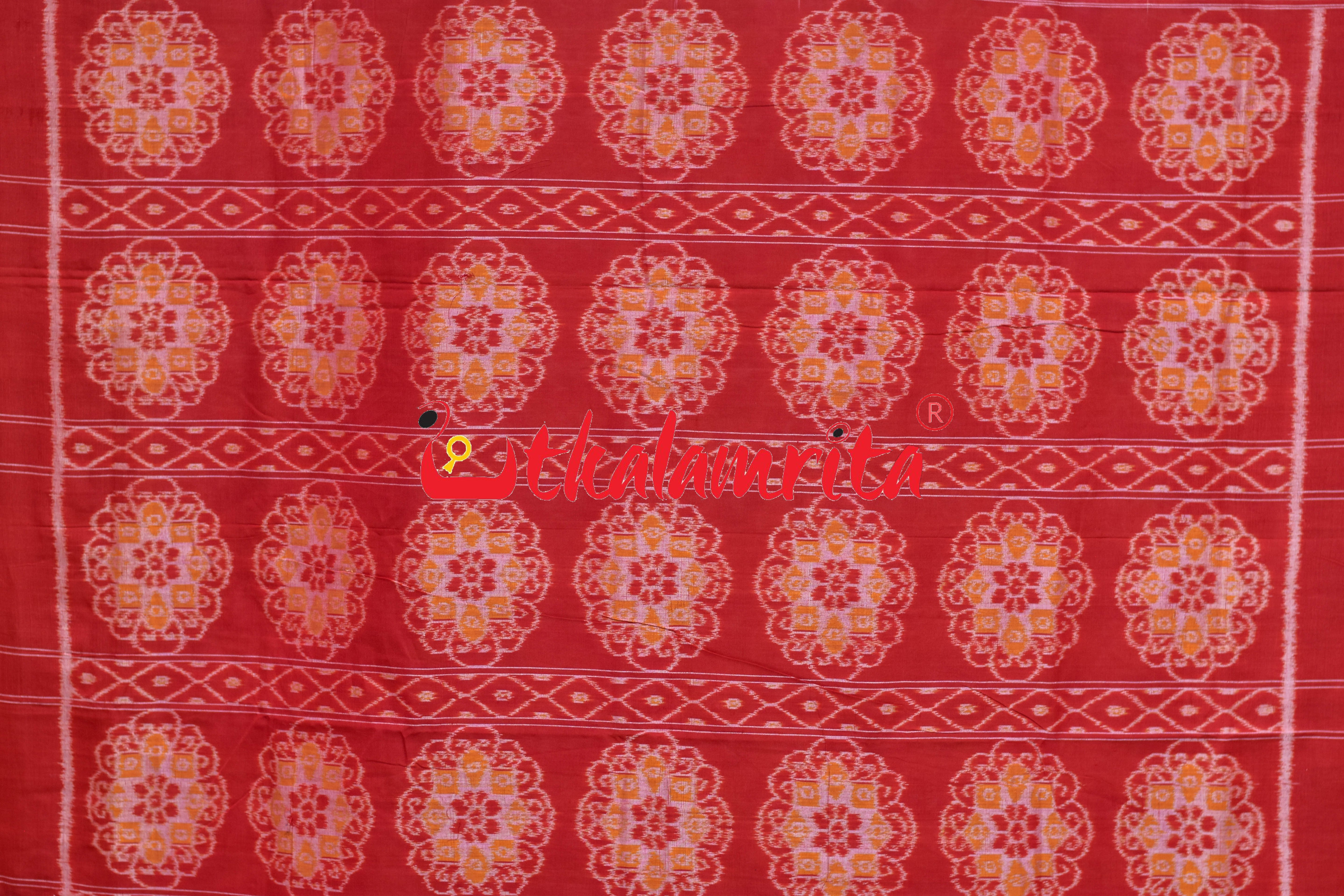 Tribal with Flower Pink Red Sambalpuri Cotton Saree