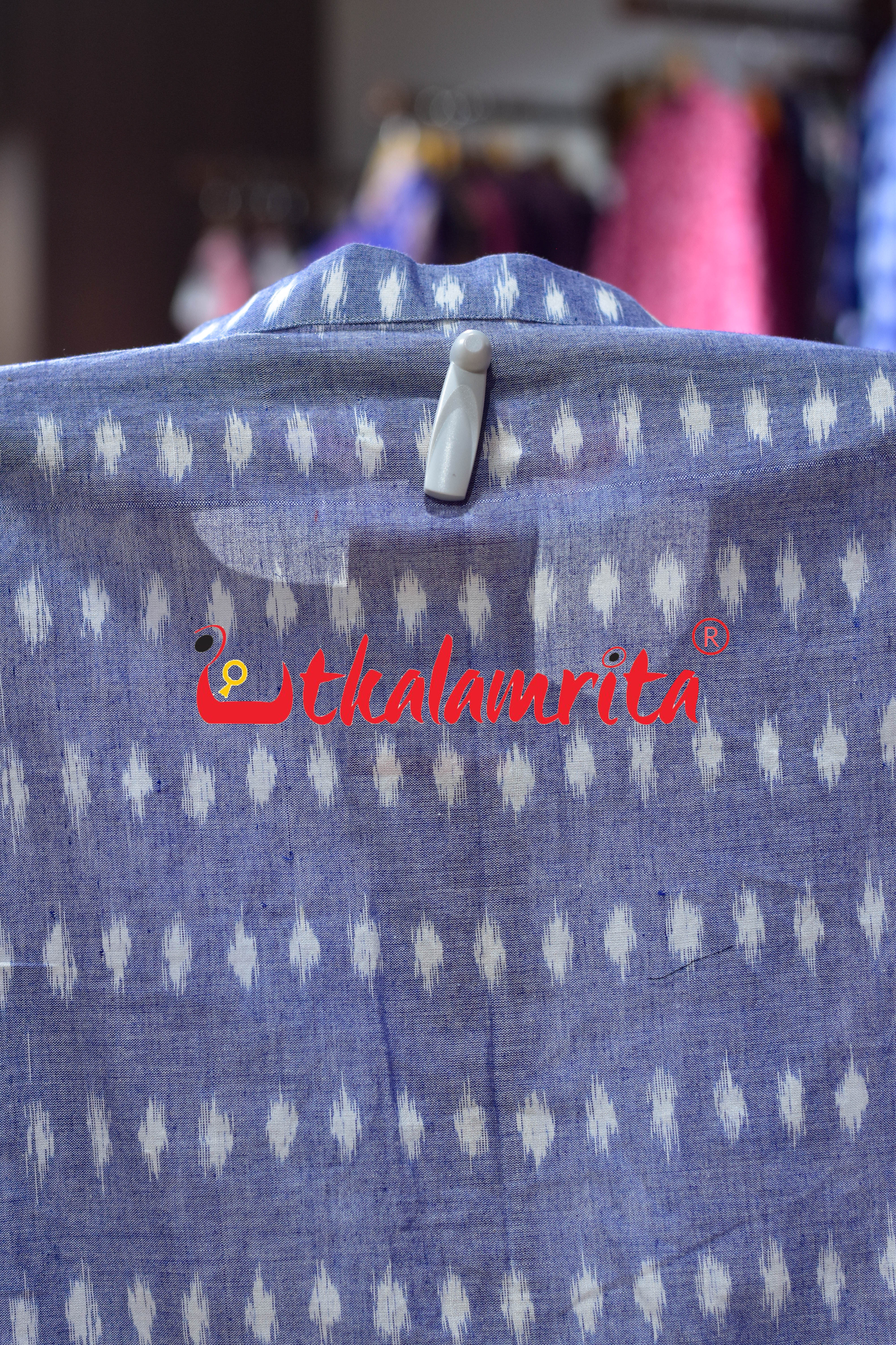 Sky Blue Godi Bindu Odia Alphabets (Men's Short Kurta)