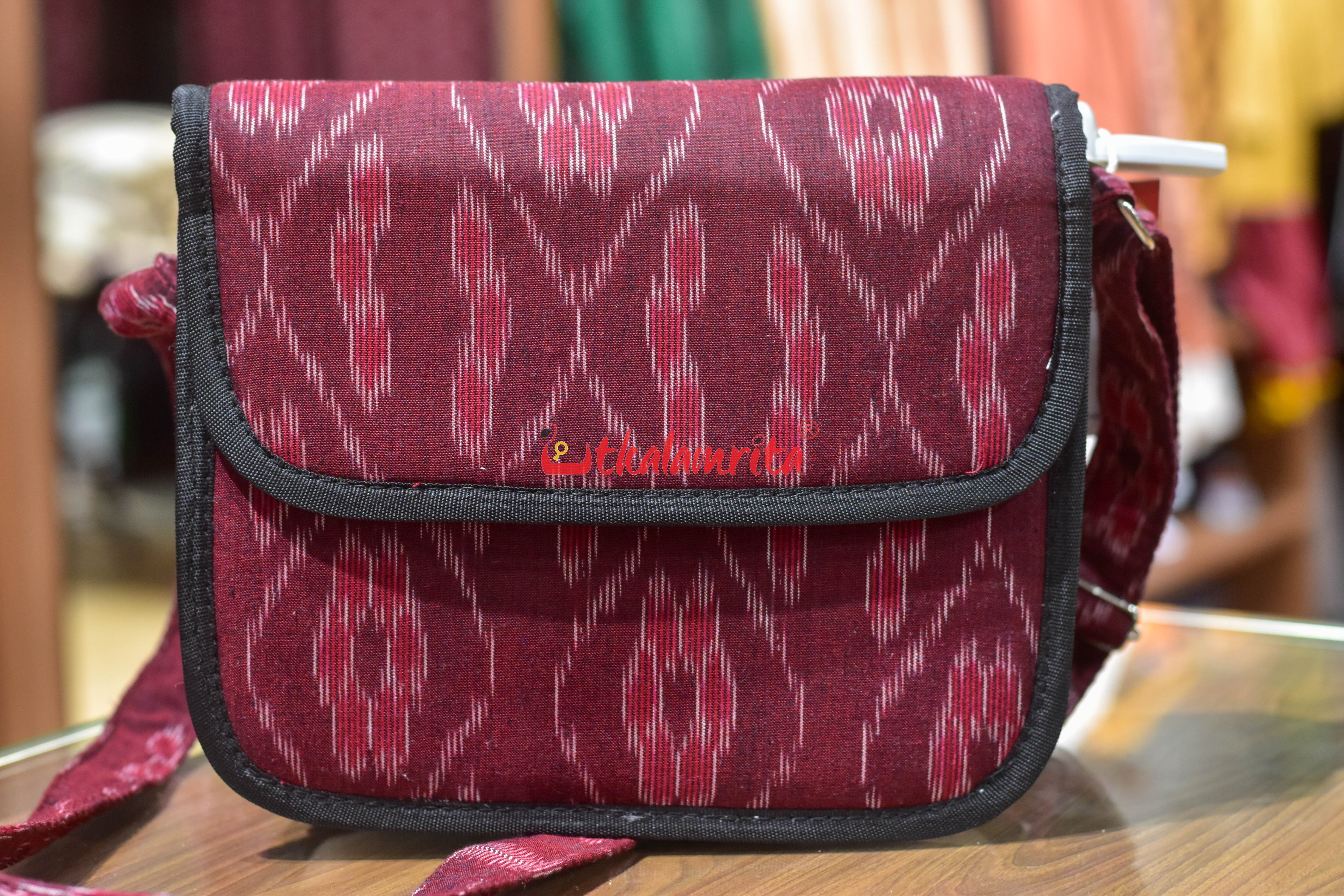 Maroon Flower Bandha Button Sling Bag