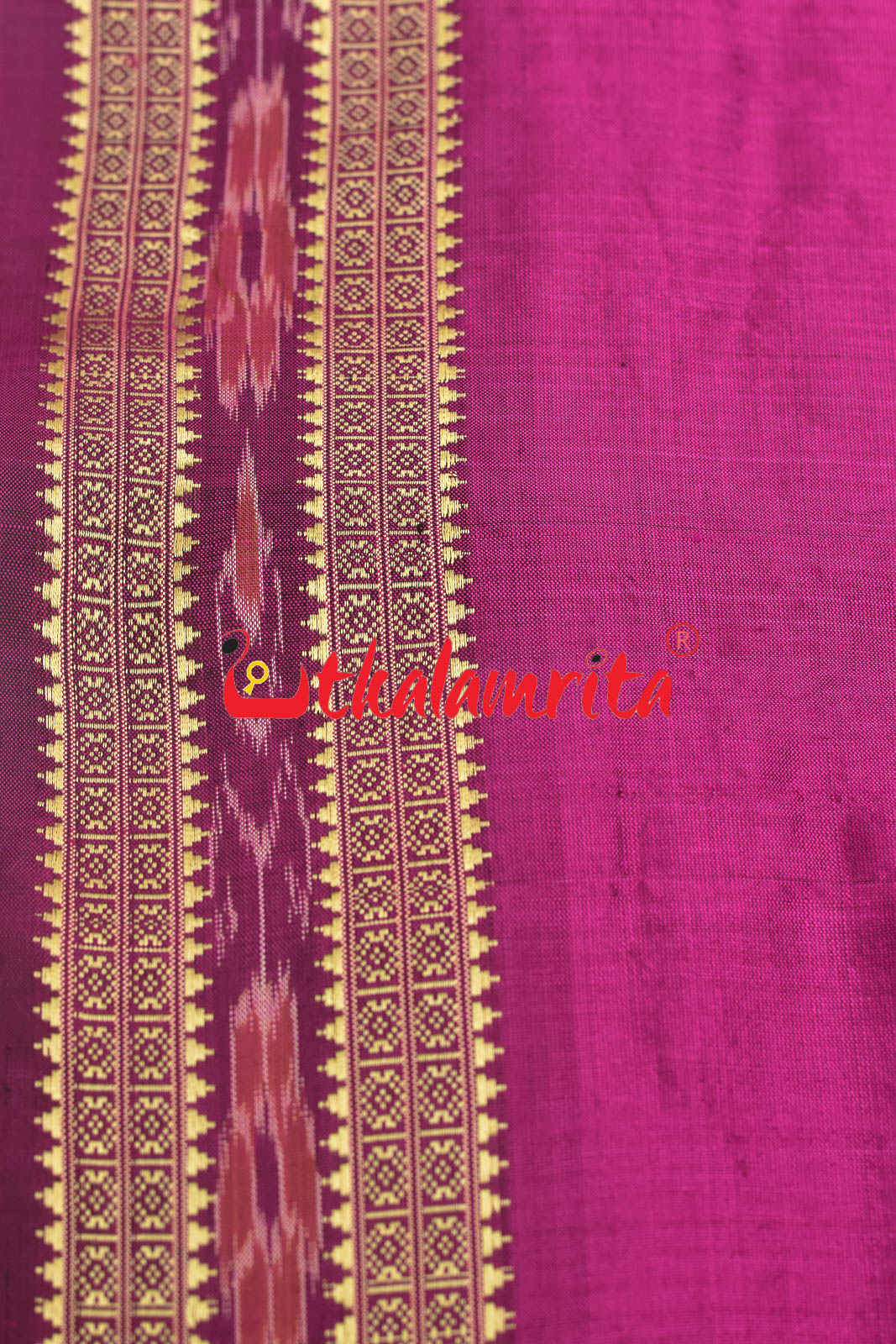 Magenta Flower Bandha Border Silk (Fabric)