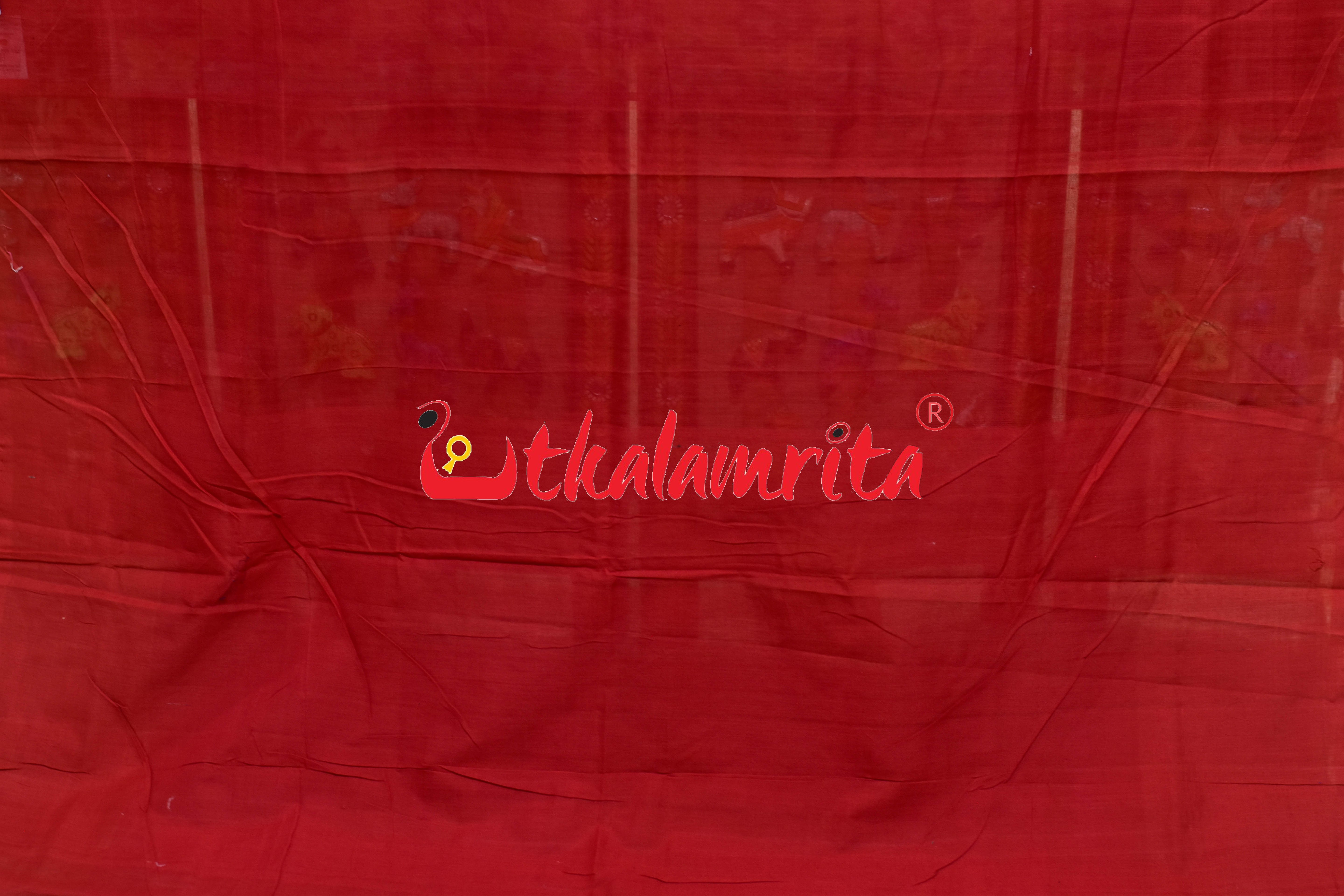 Tribal with Flower Pink Red Sambalpuri Cotton Saree