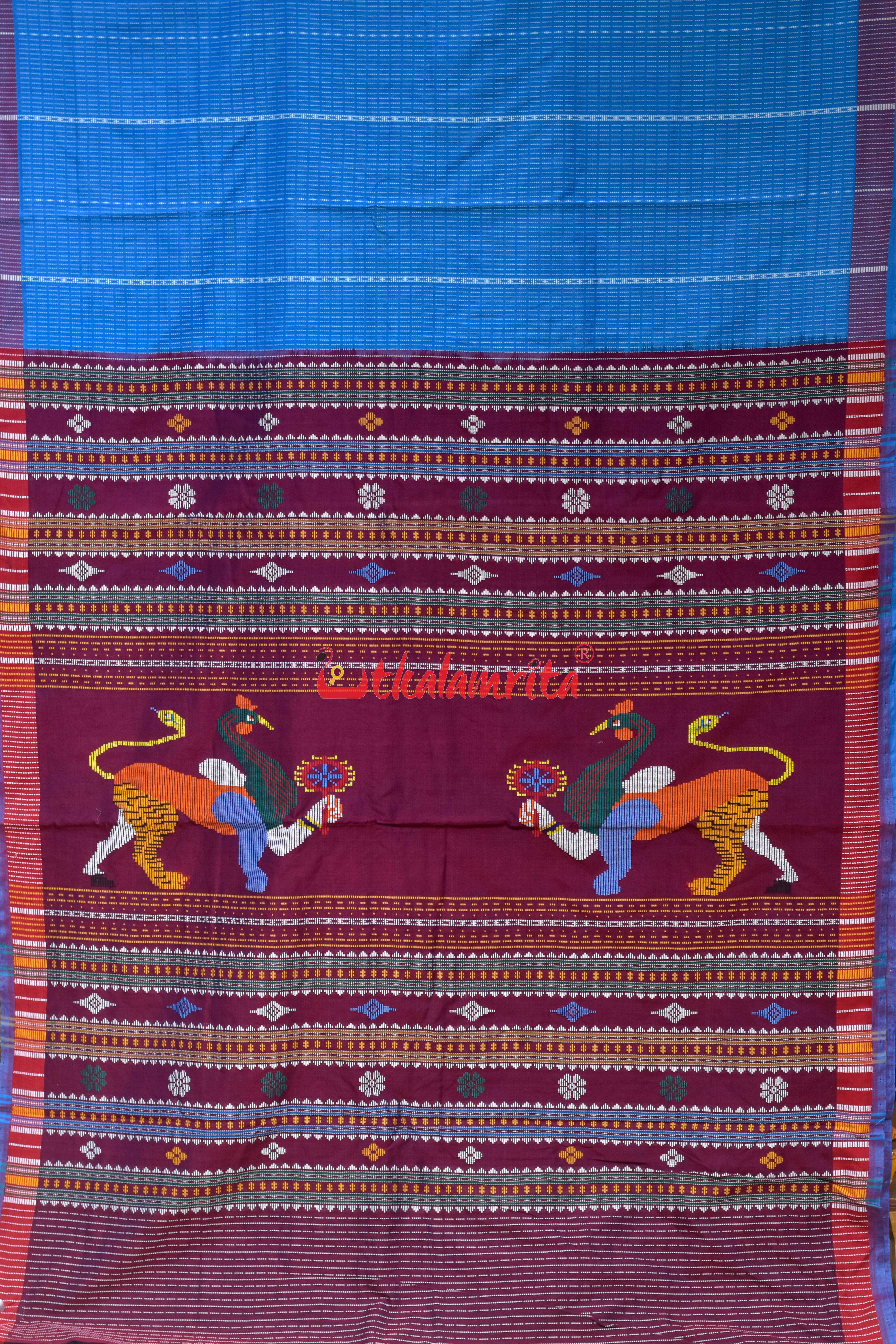 Surf Blue Dhalapathar Double Nabagunjara Cotton Saree