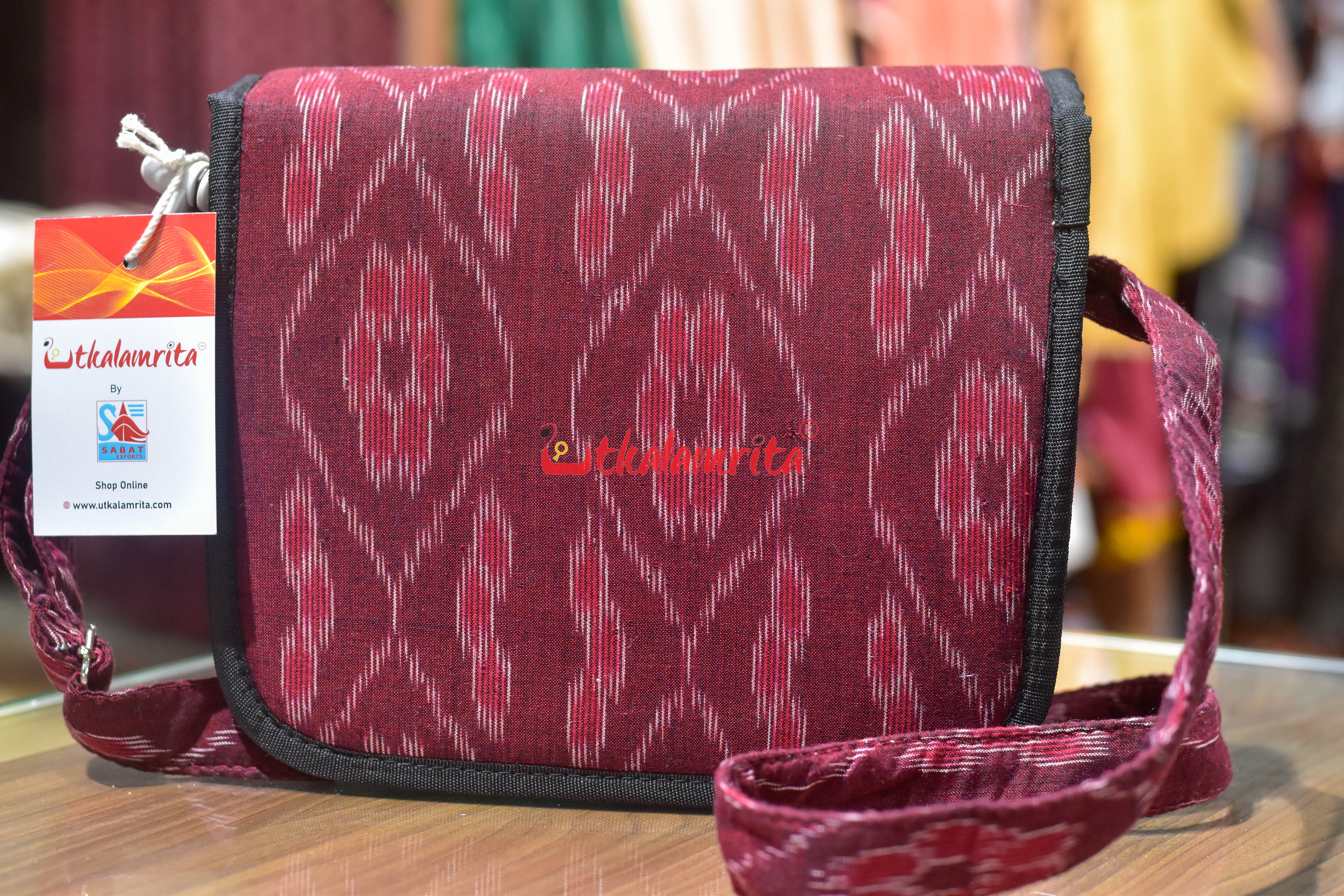 Maroon Flower Bandha Button Sling Bag