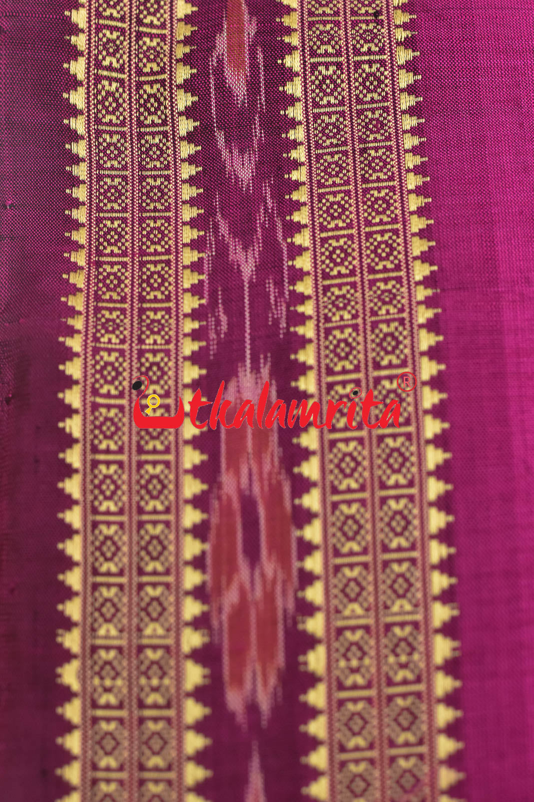 Magenta Flower Bandha Border Silk (Fabric)