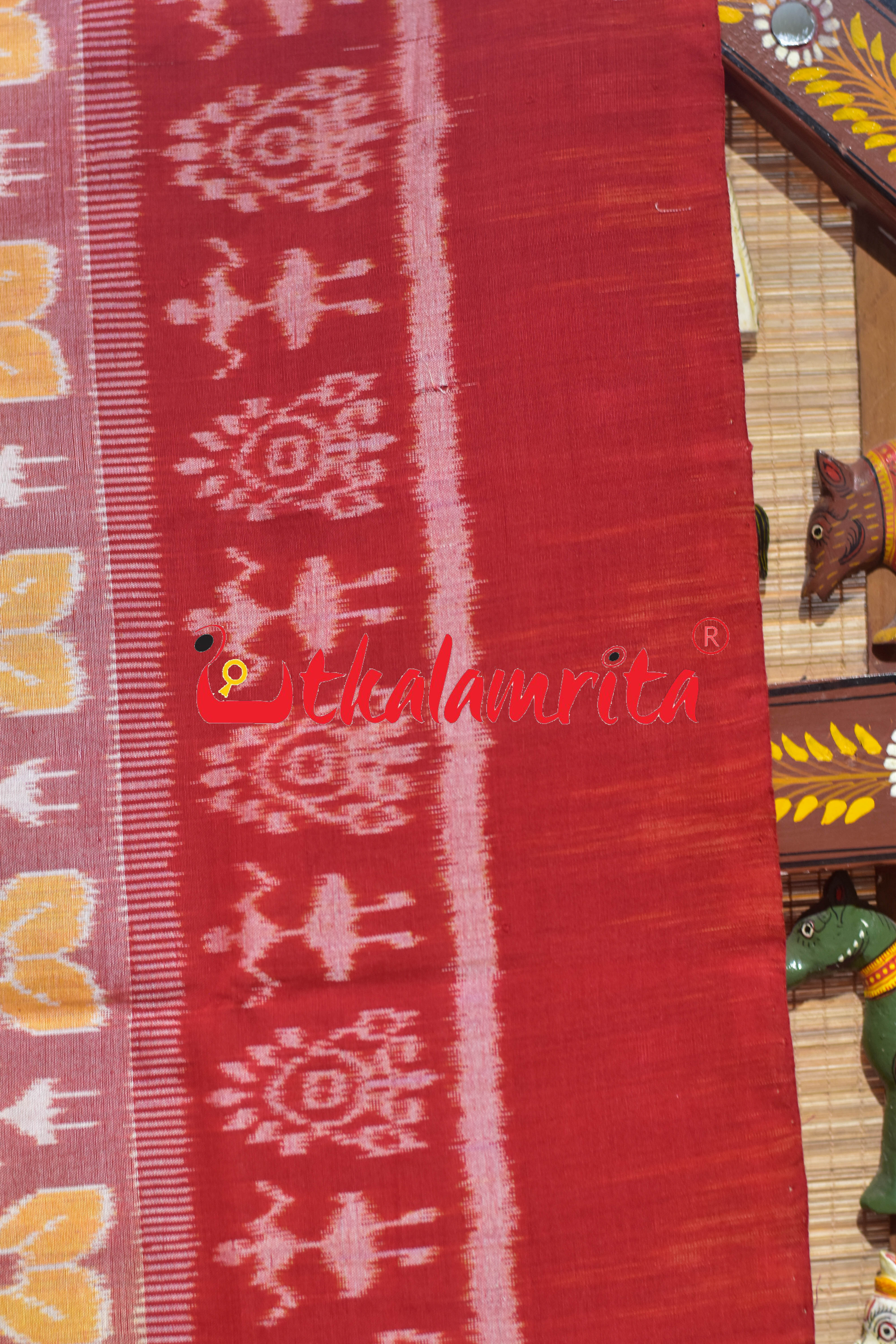 Tribal with Flower Pink Red Sambalpuri Cotton Saree