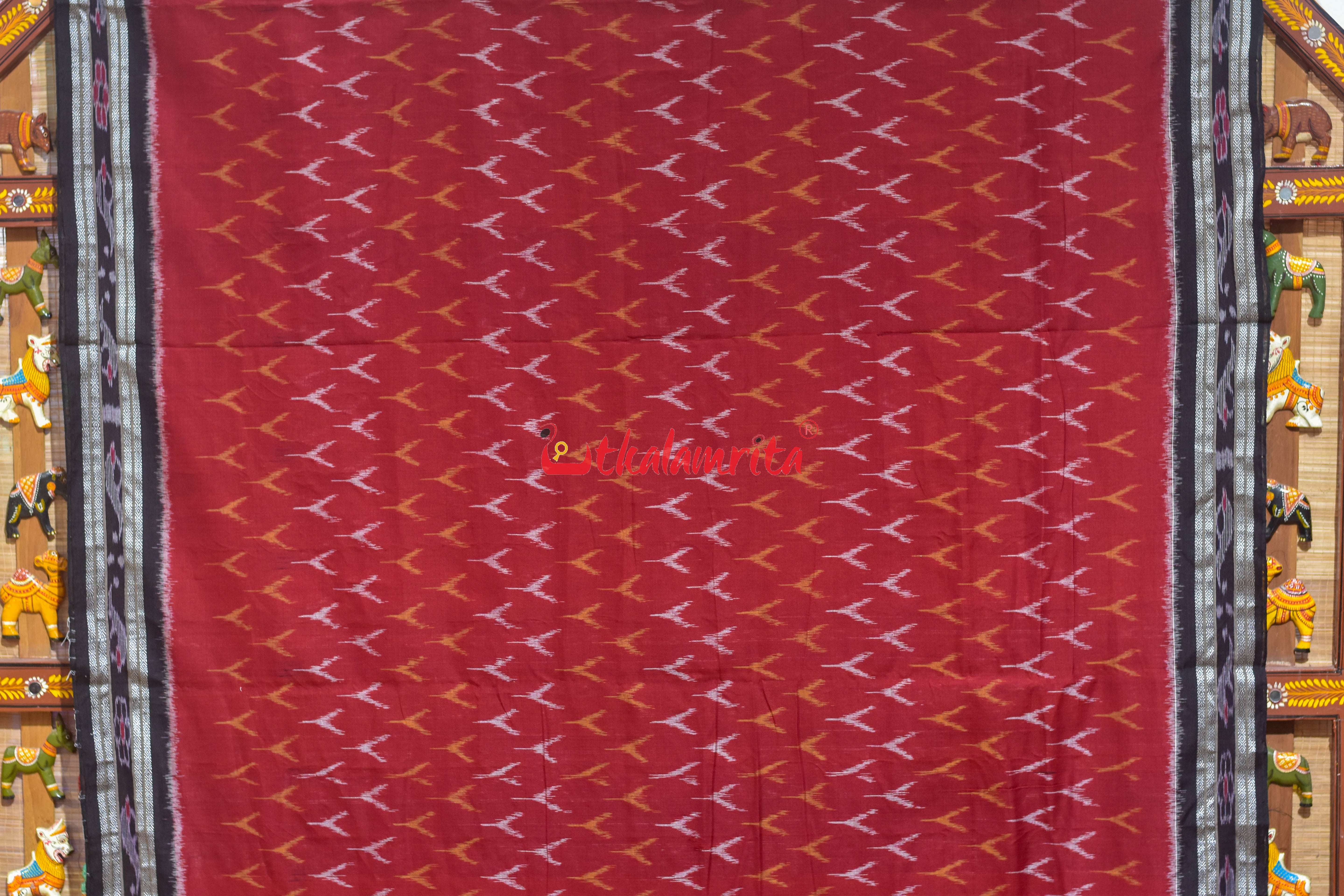 Rust Black Duba Khandua Cotton Saree