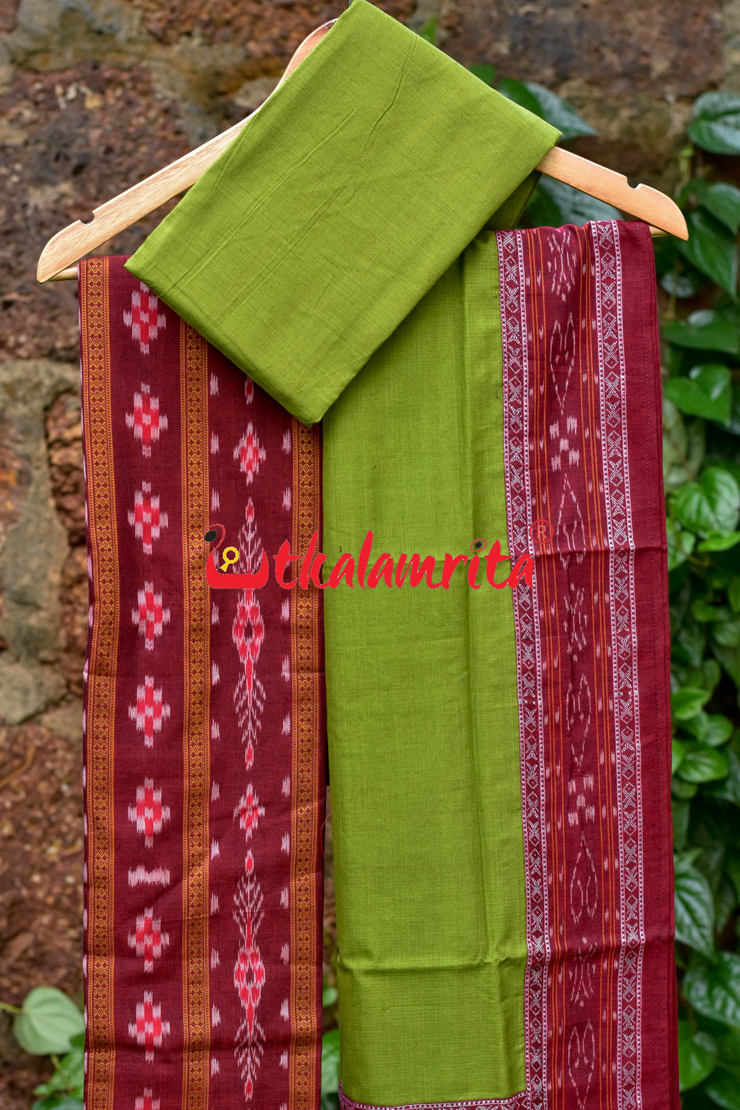 Maroon Mehndi Pasapali Long Flower Bandha Dress Set