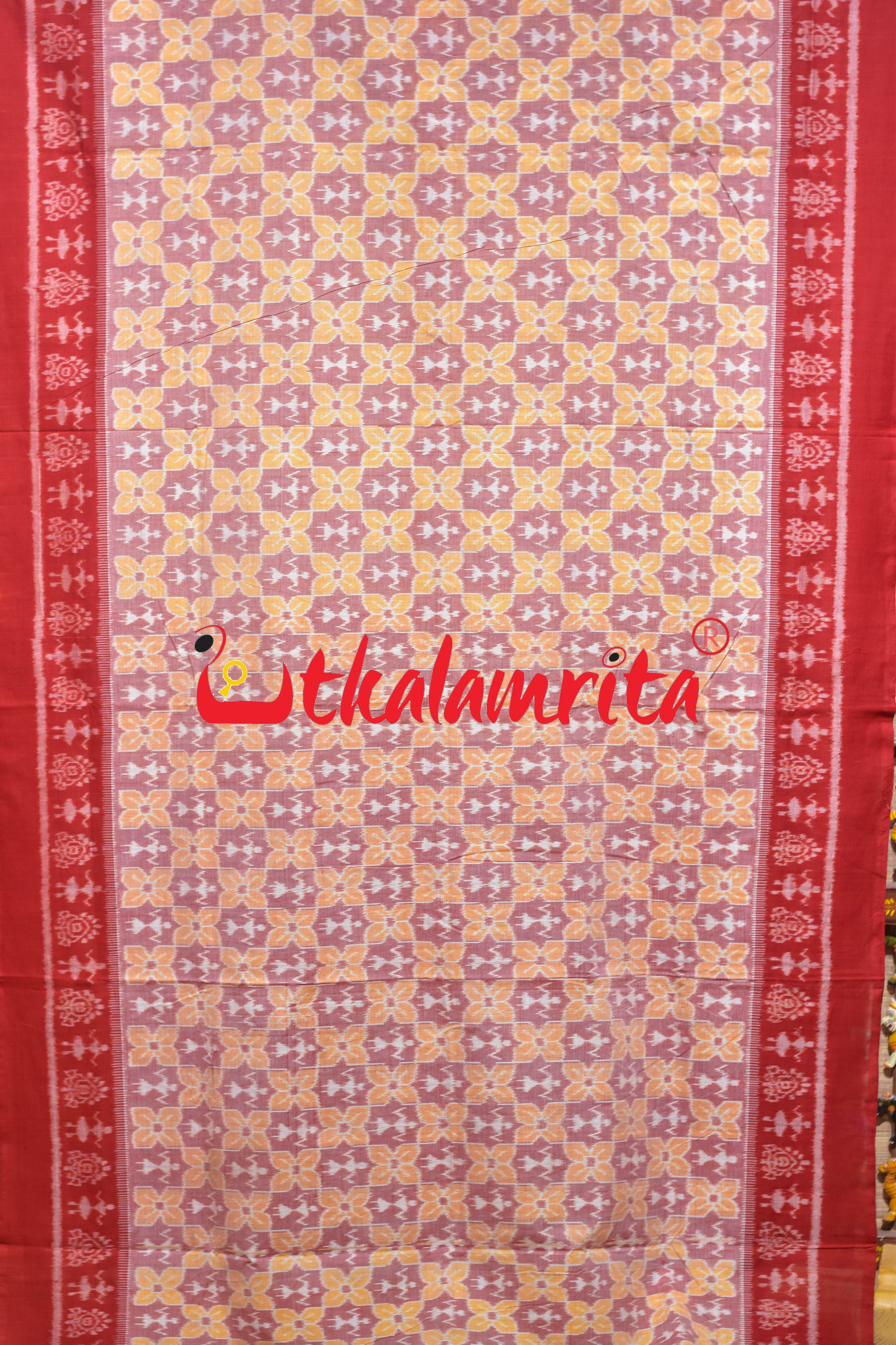 Tribal with Flower Pink Red Sambalpuri Cotton Saree