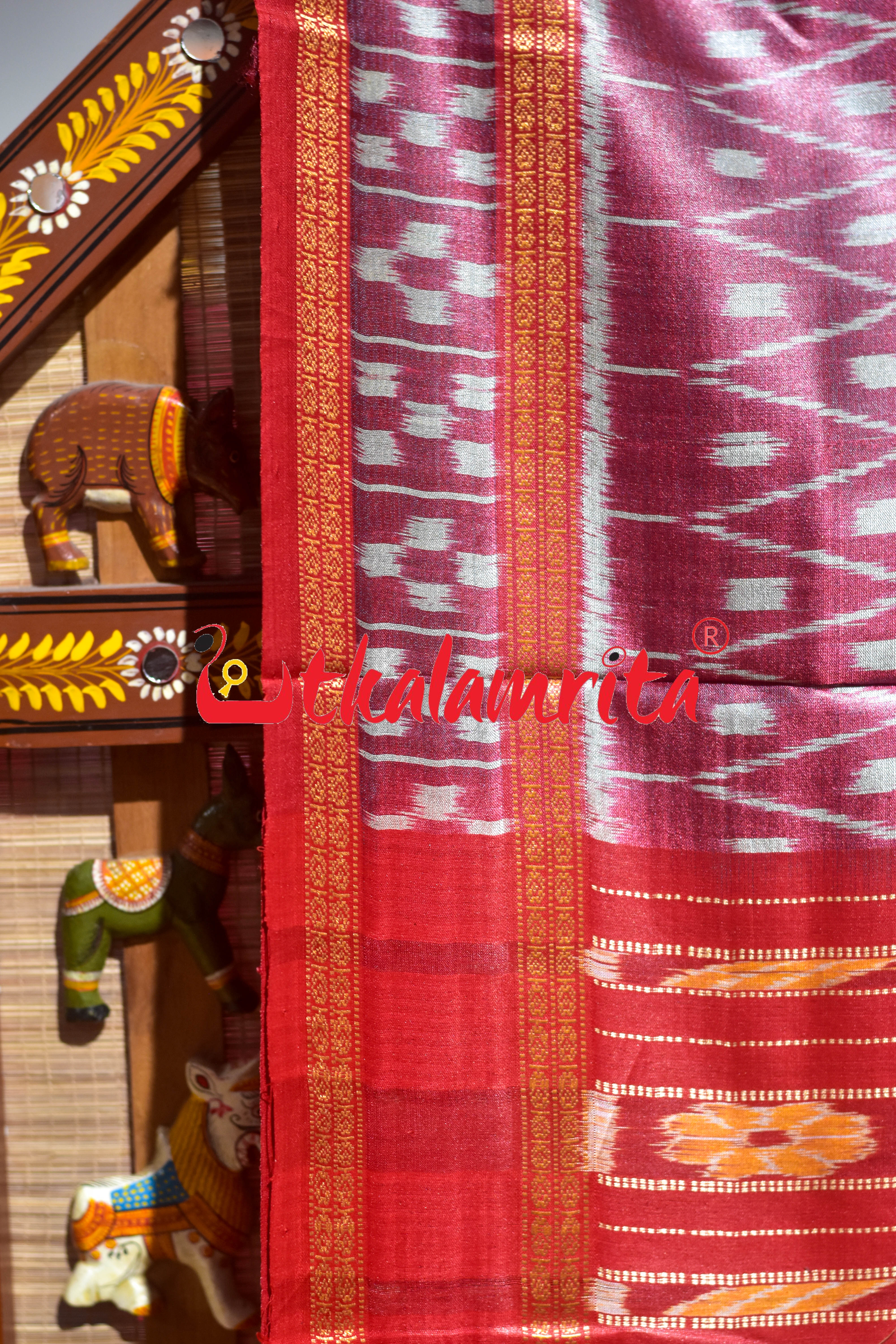 Body Ikat Pasapali Border Sea Green Red Gopalpur Tussar Silk Saree