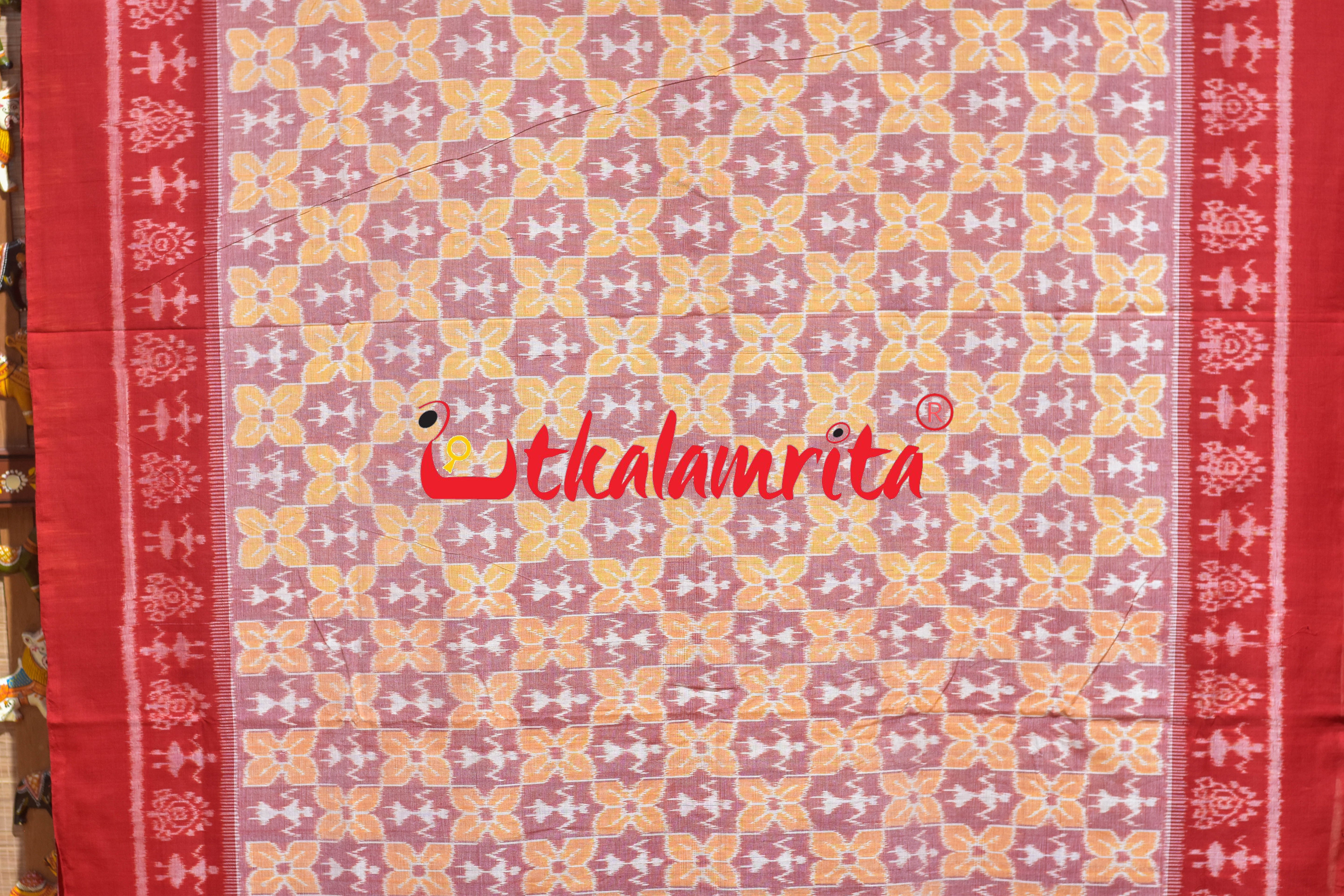 Tribal with Flower Pink Red Sambalpuri Cotton Saree