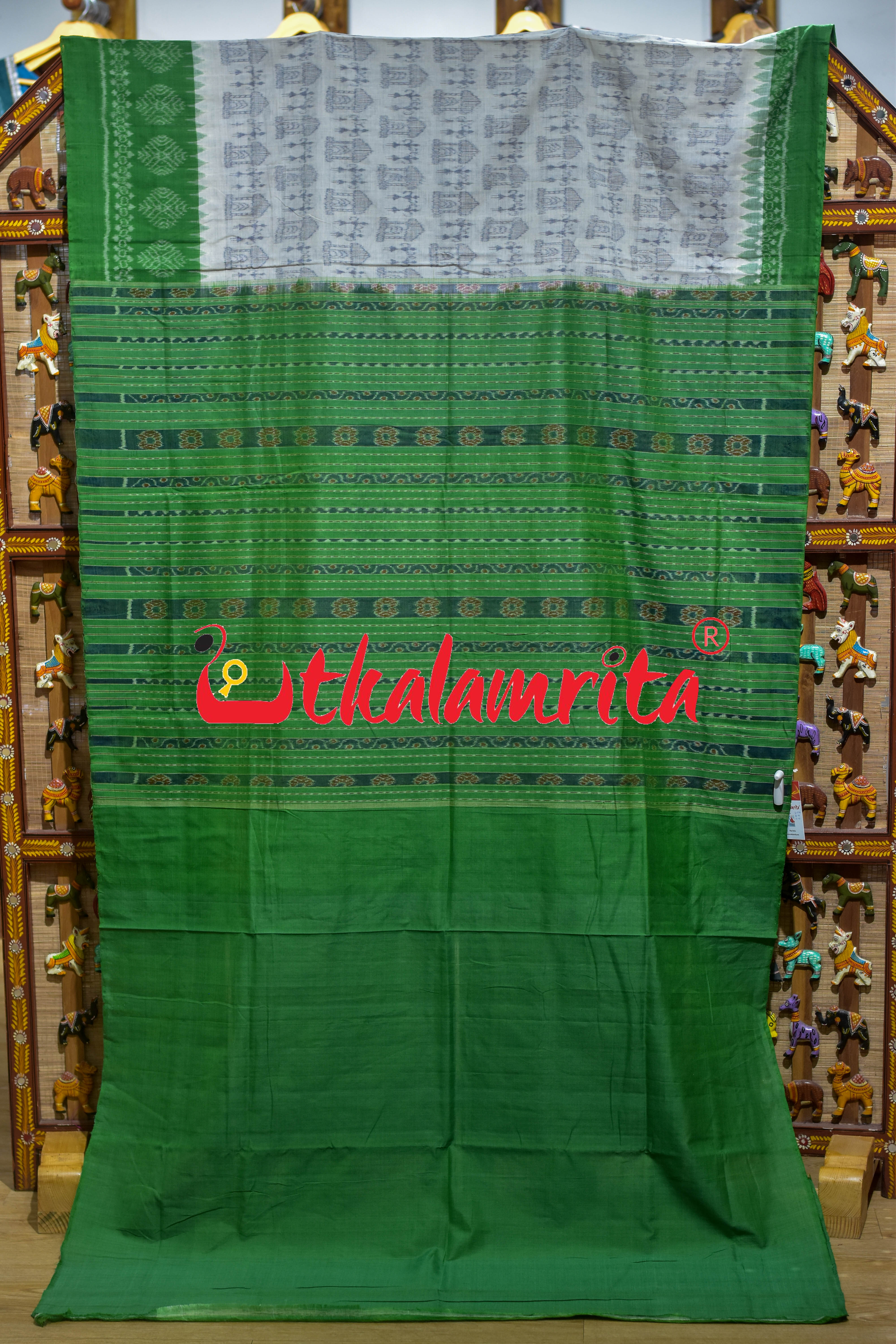 White Green Tribal Sambalpuri Cotton Saree
