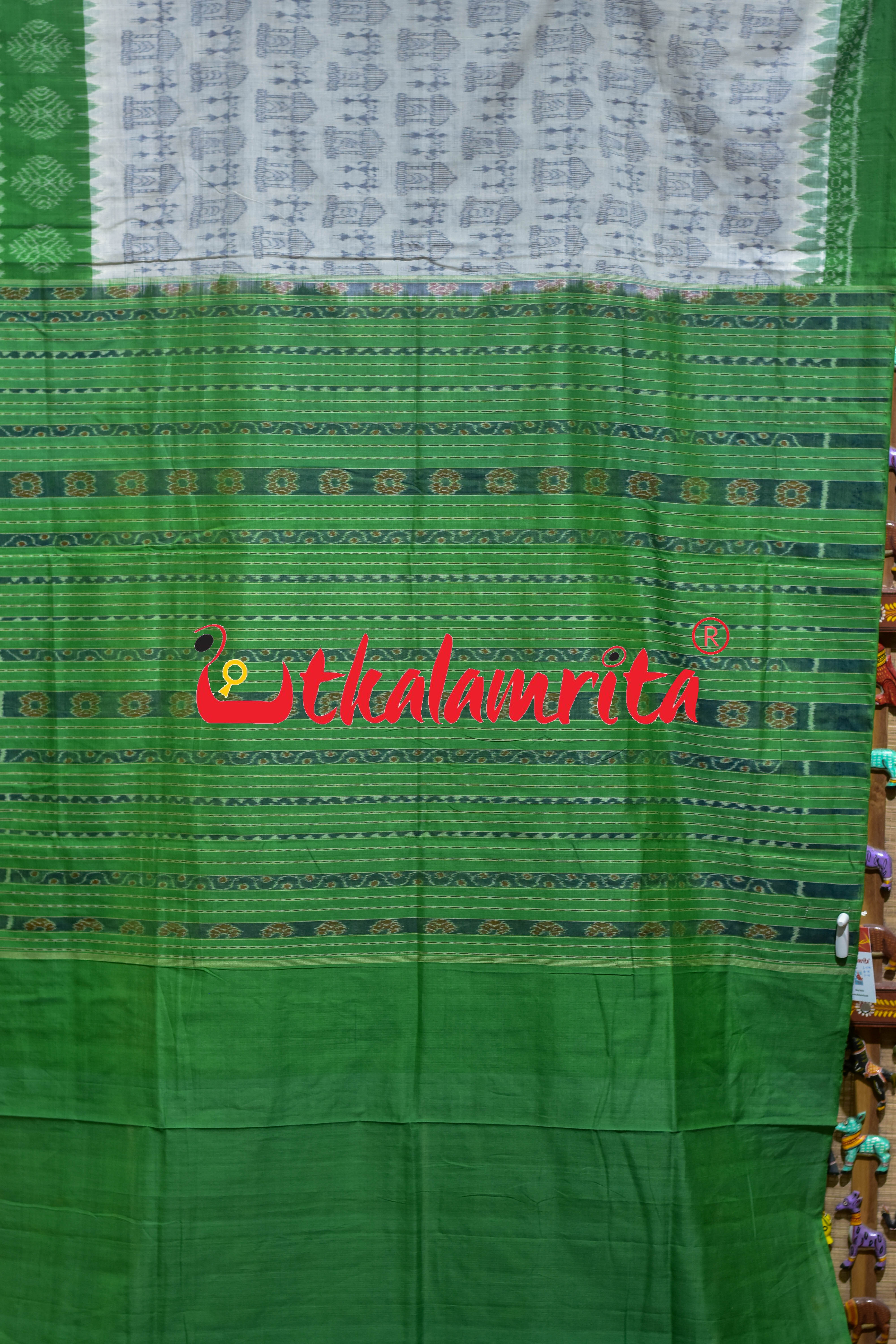 White Green Tribal Sambalpuri Cotton Saree