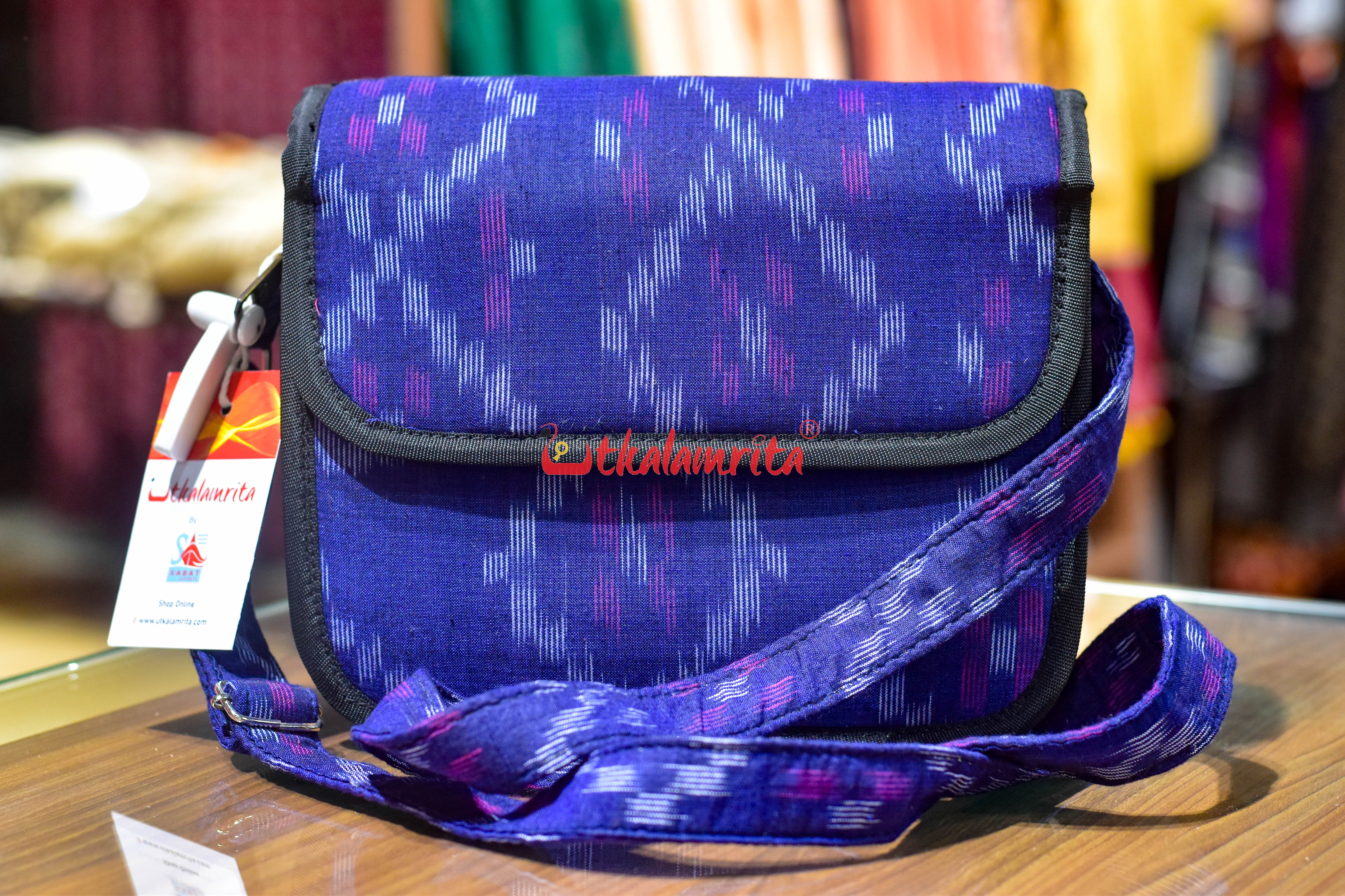 Blue Tetris Button Sling Bag