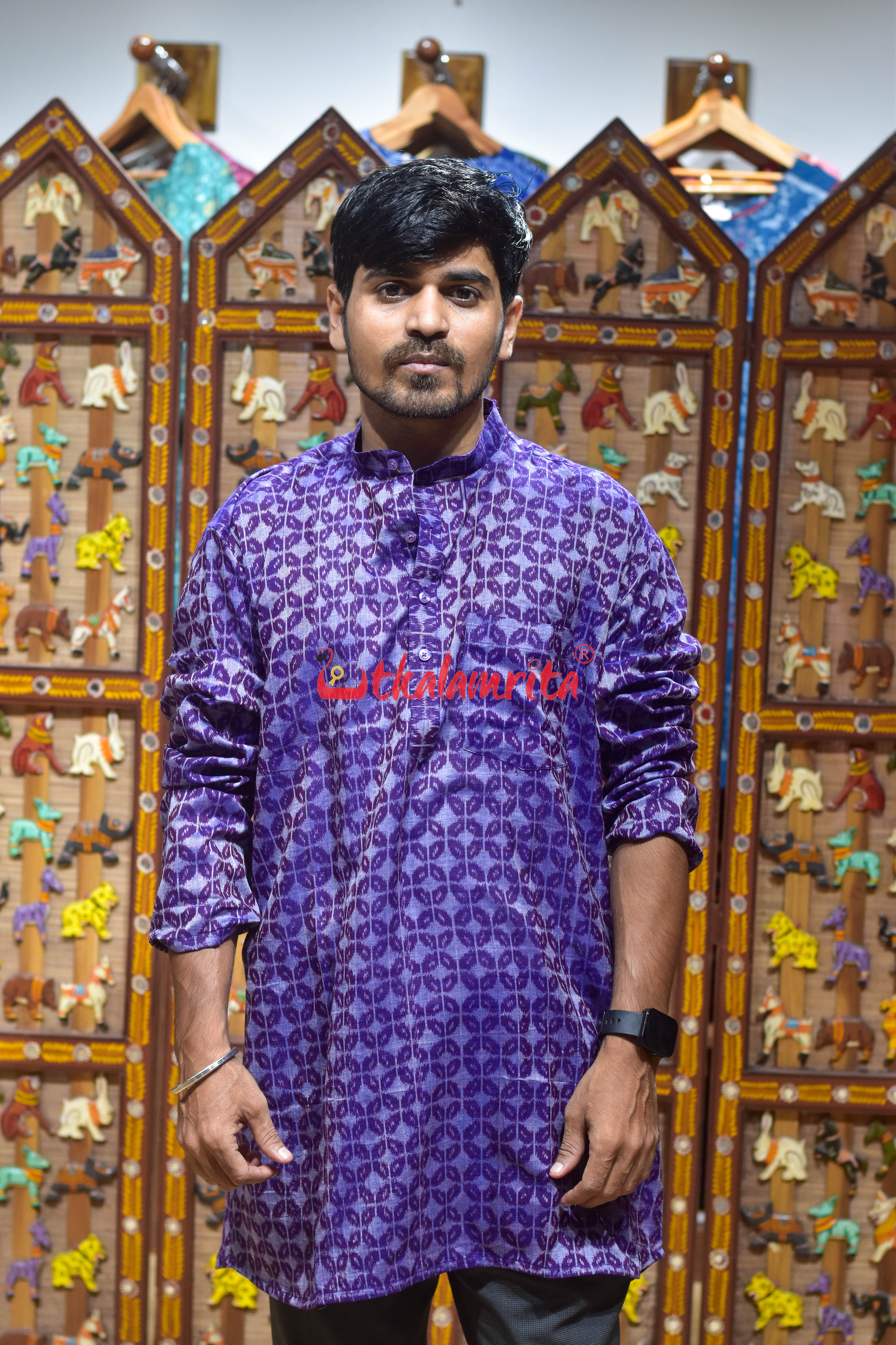 Purple Leaves Design (Men's Short Kurta)