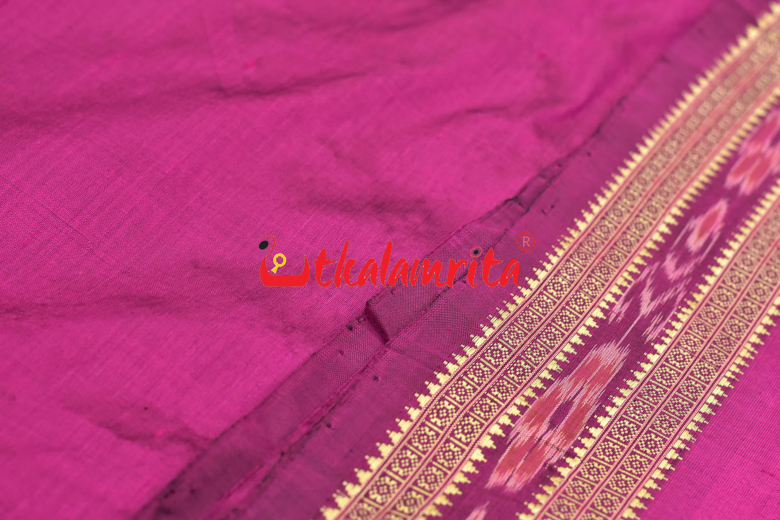 Magenta Flower Bandha Border Silk (Fabric)