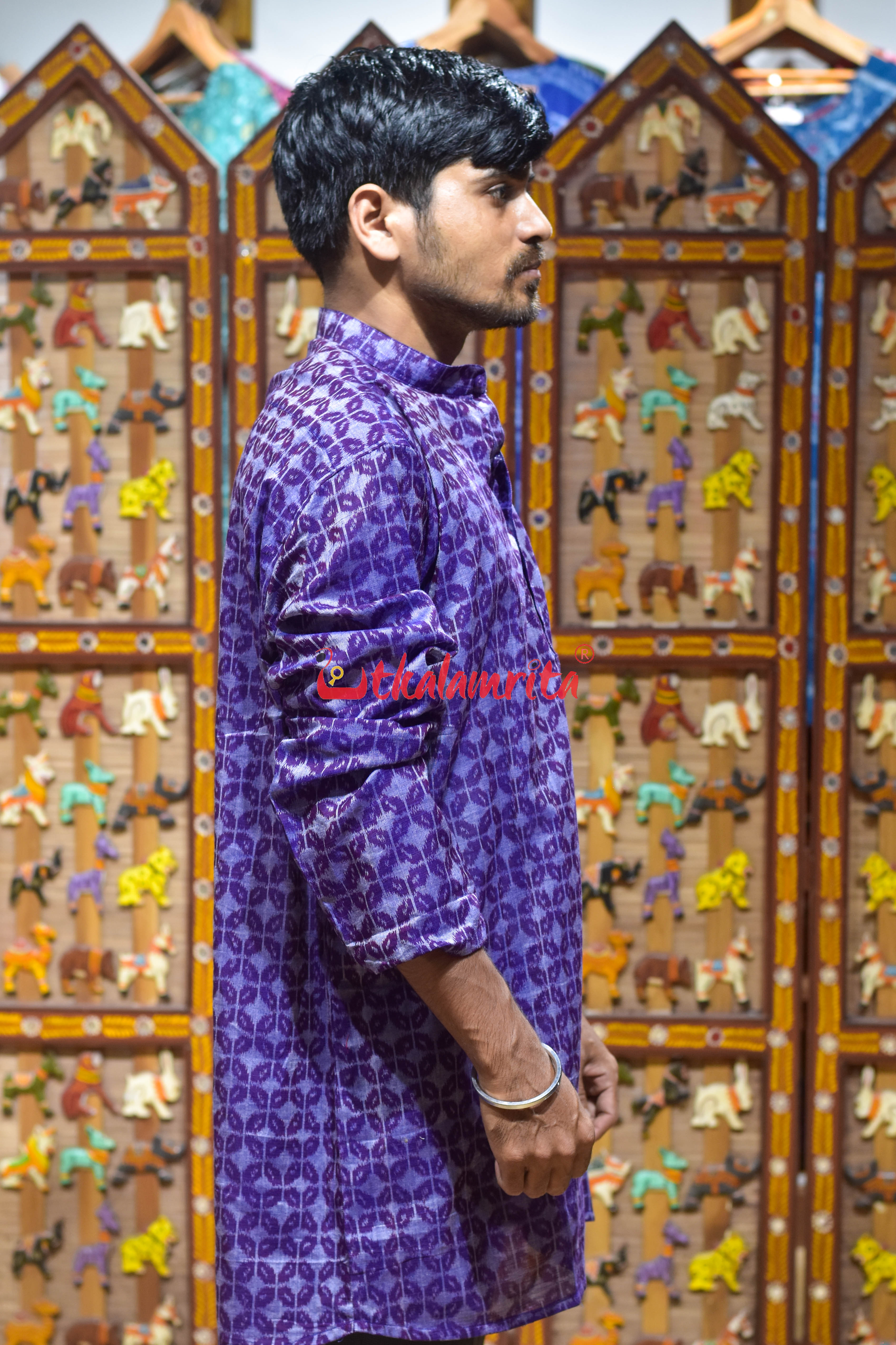 Purple Leaves Design (Men's Short Kurta)