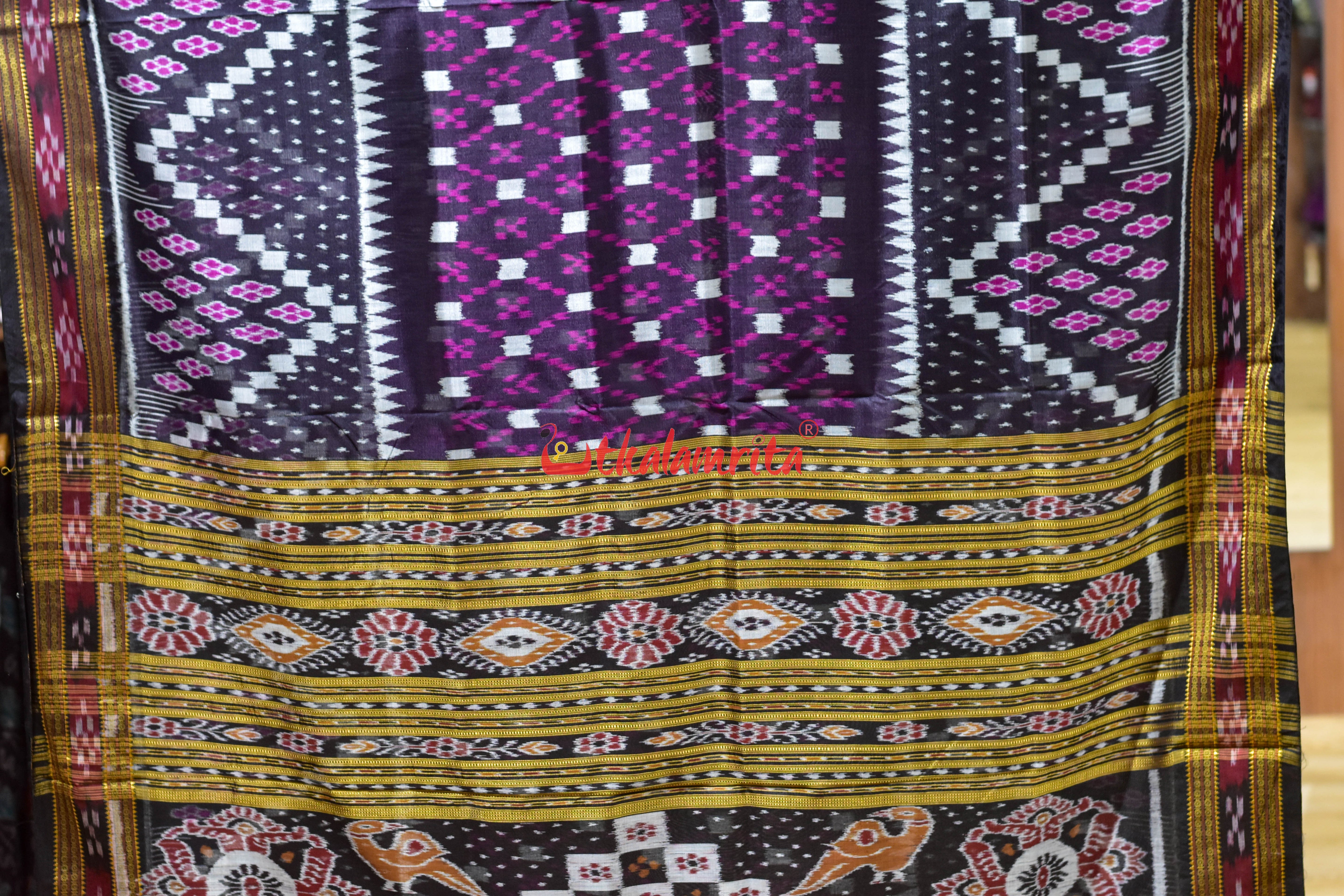 Black 3D Middle Pasapali Beehives Khandua Silk Saree