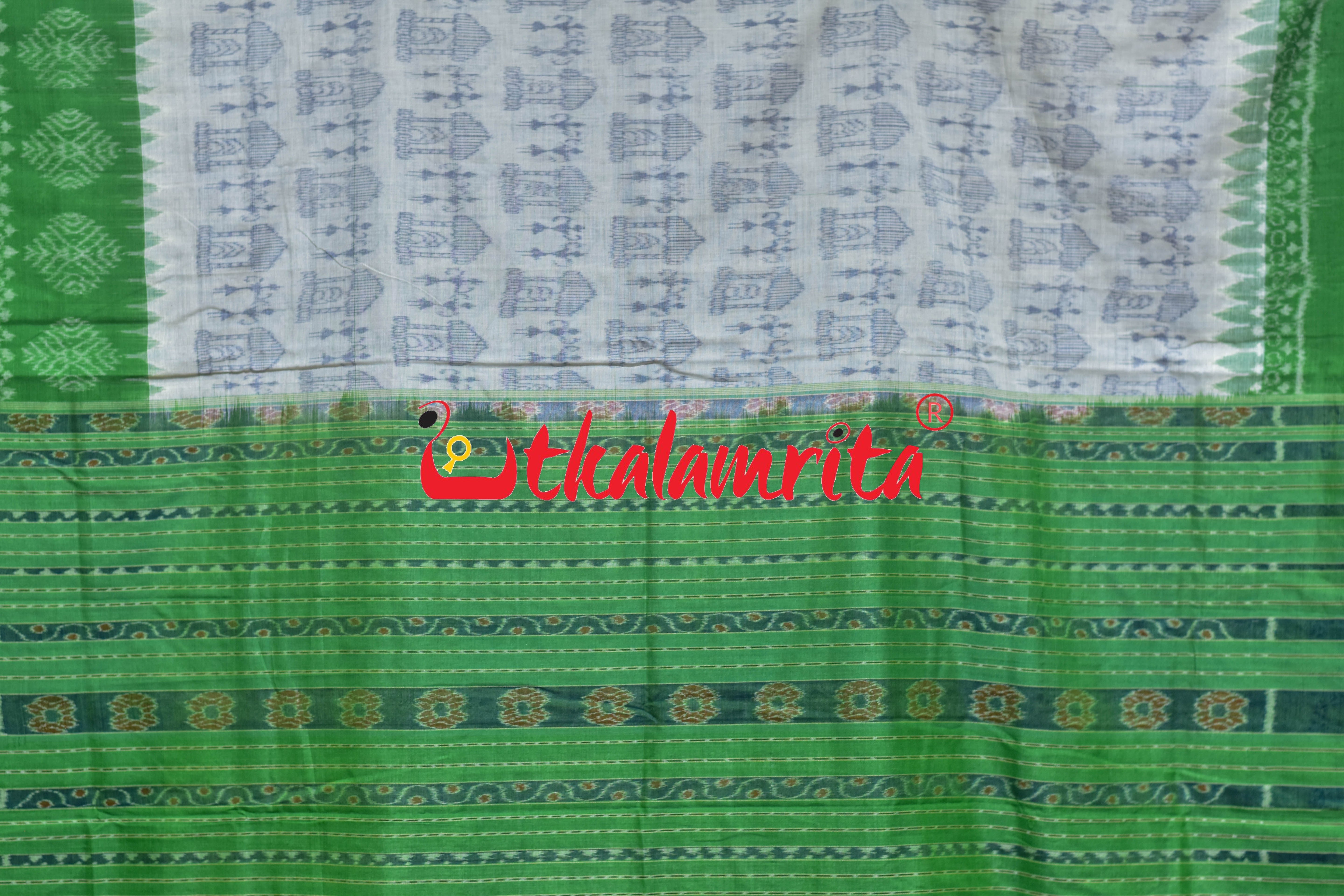 White Green Tribal Sambalpuri Cotton Saree