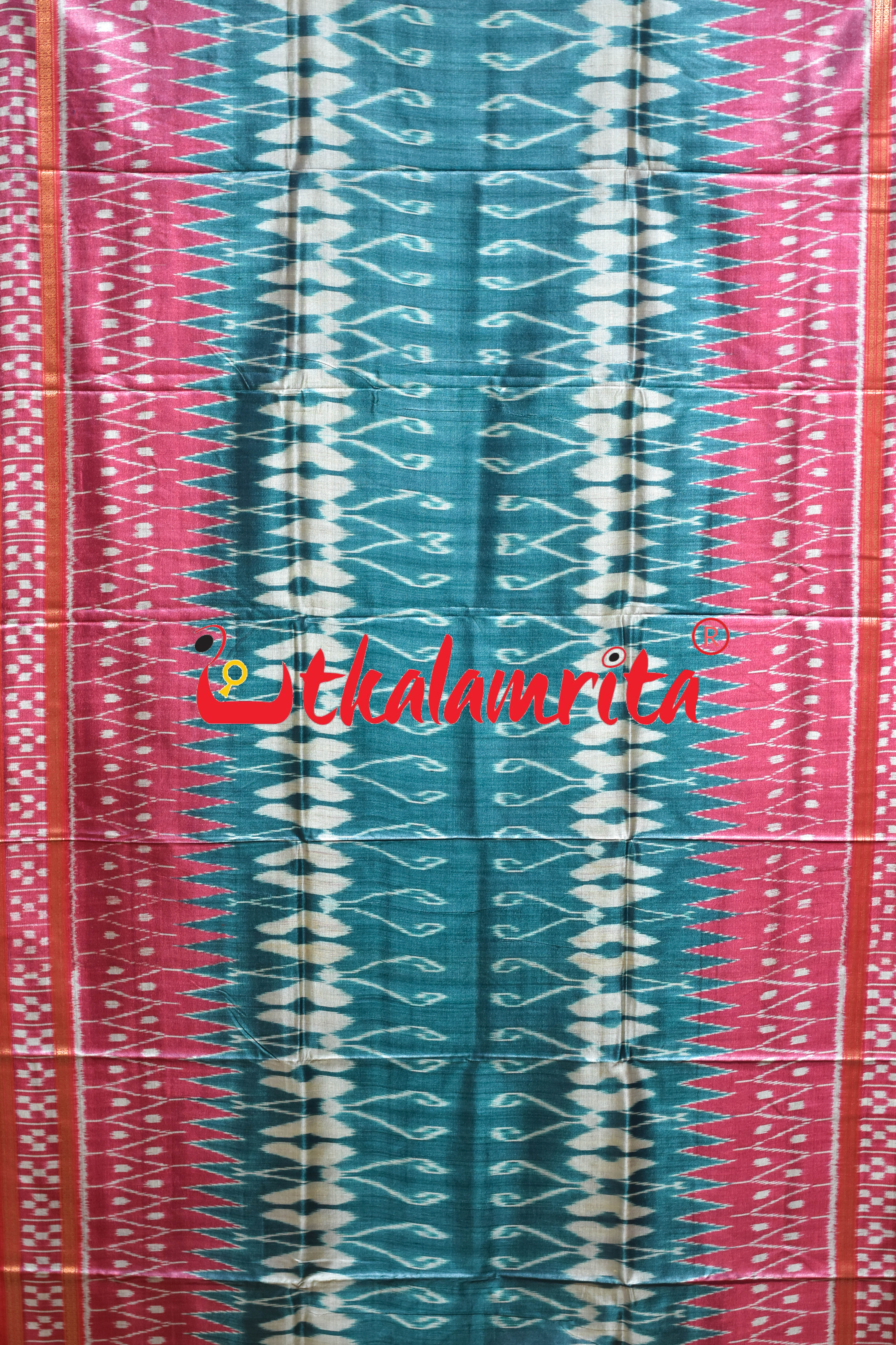 Body Ikat Pasapali Border Sea Green Red Gopalpur Tussar Silk Saree