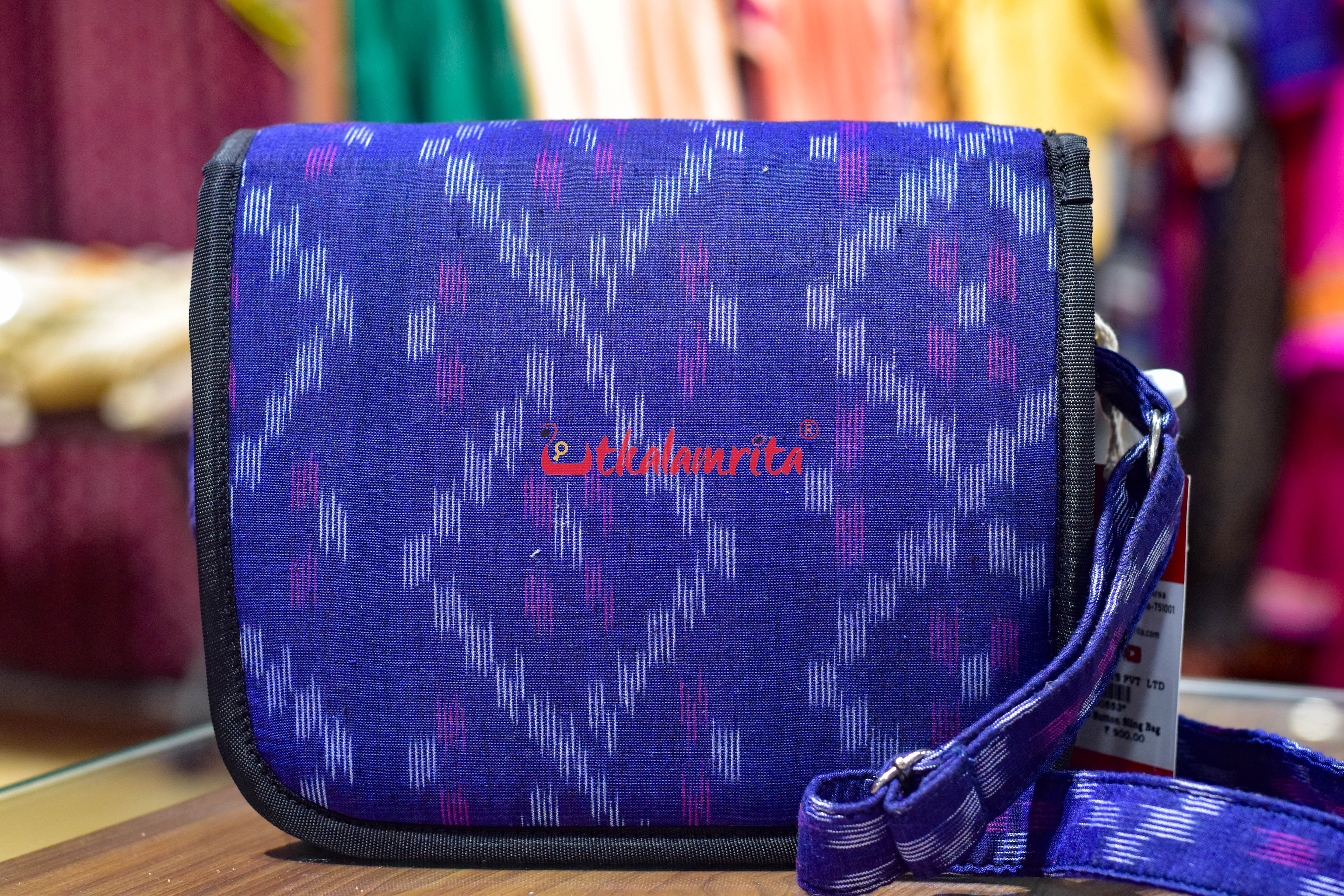 Blue Tetris Button Sling Bag