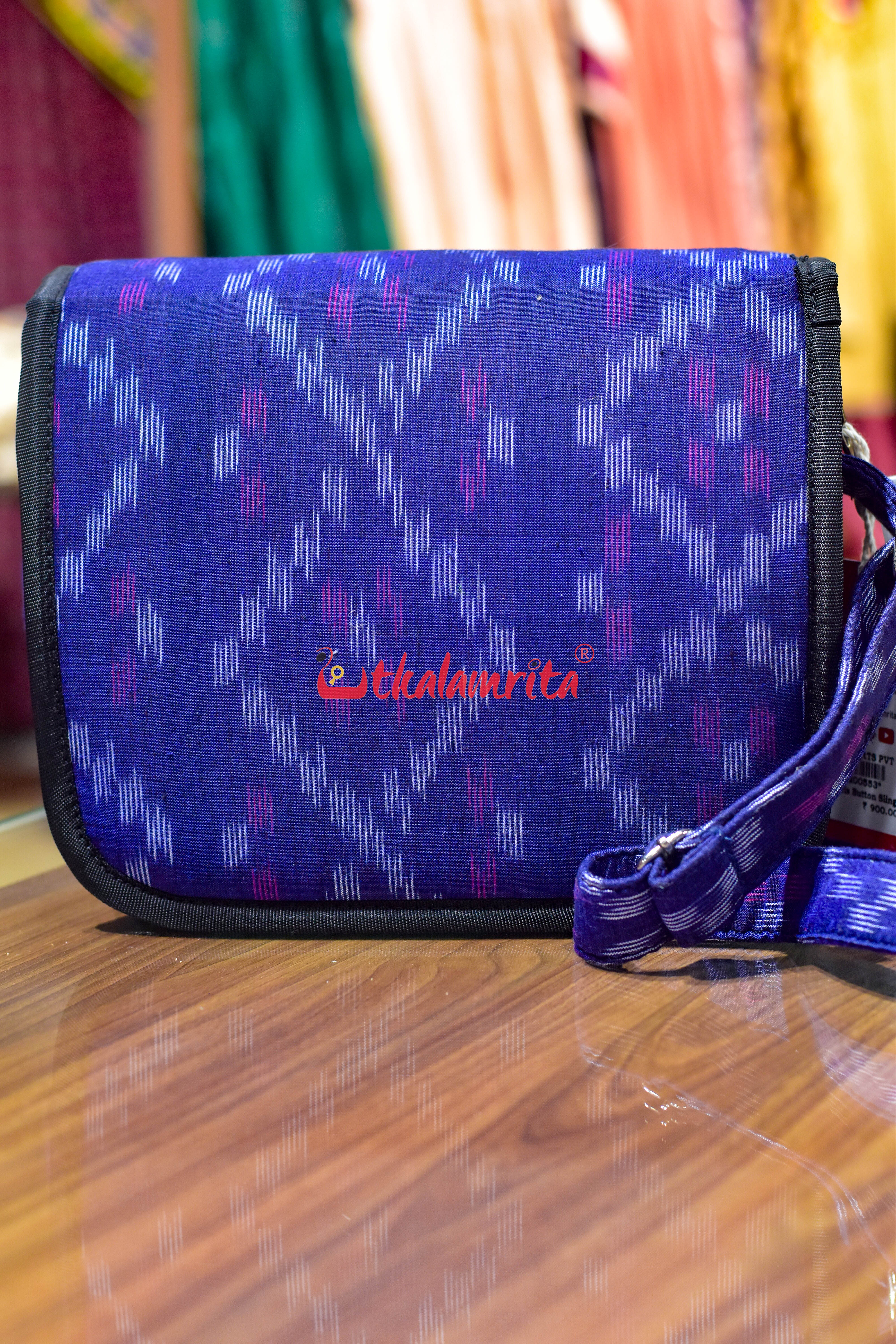 Blue Tetris Button Sling Bag