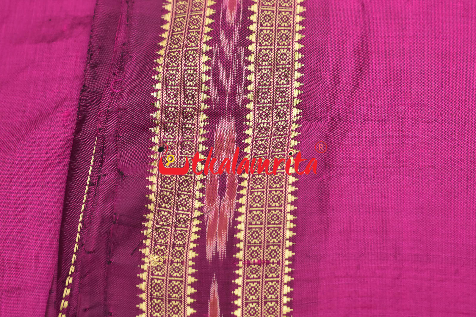 Magenta Flower Bandha Border Silk (Fabric)