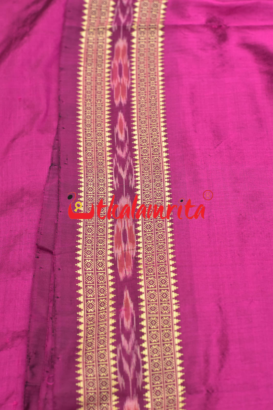 Magenta Flower Bandha Border Silk (Fabric)