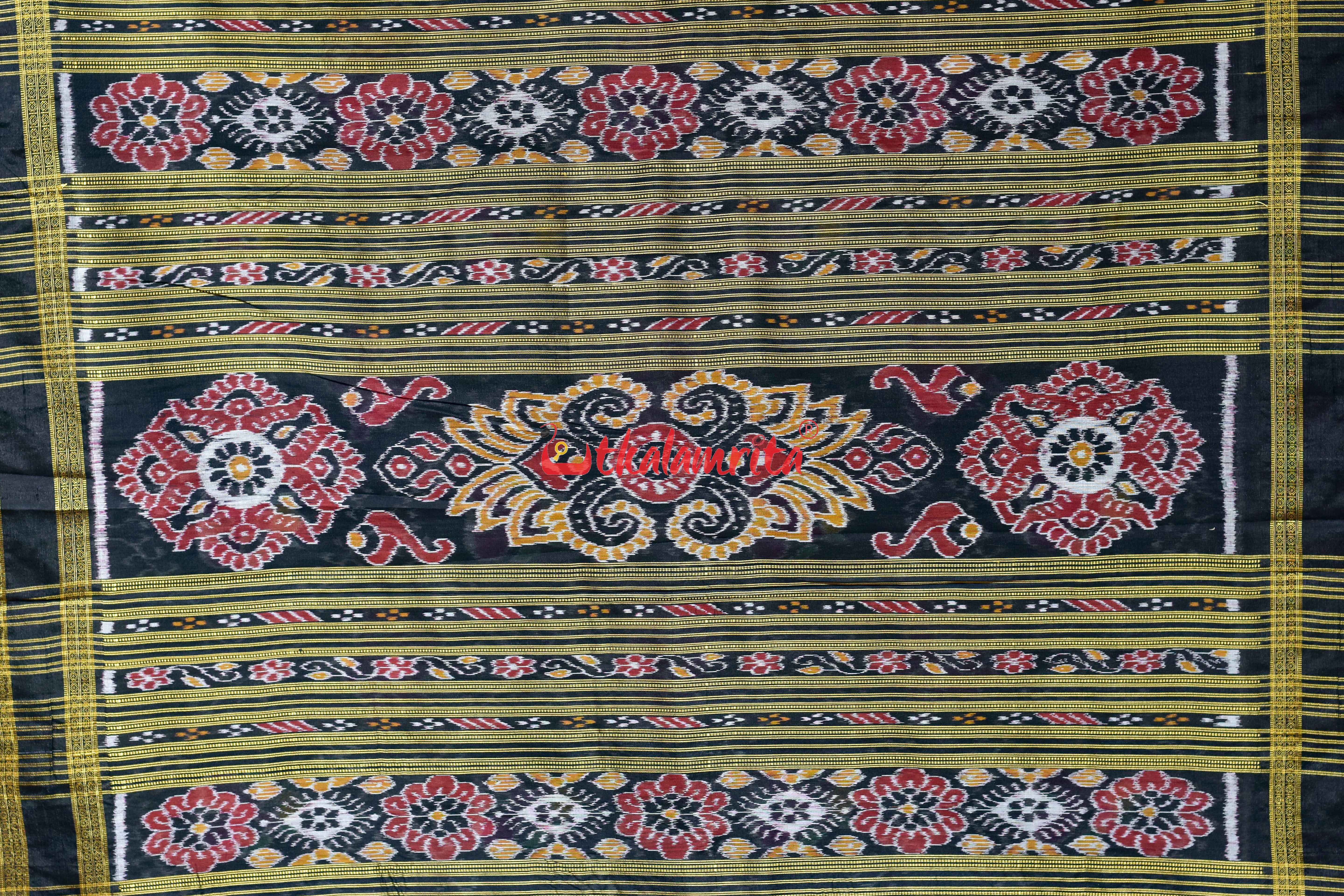 Flowers & Kalash Border Pasapali Khandua Silk Saree