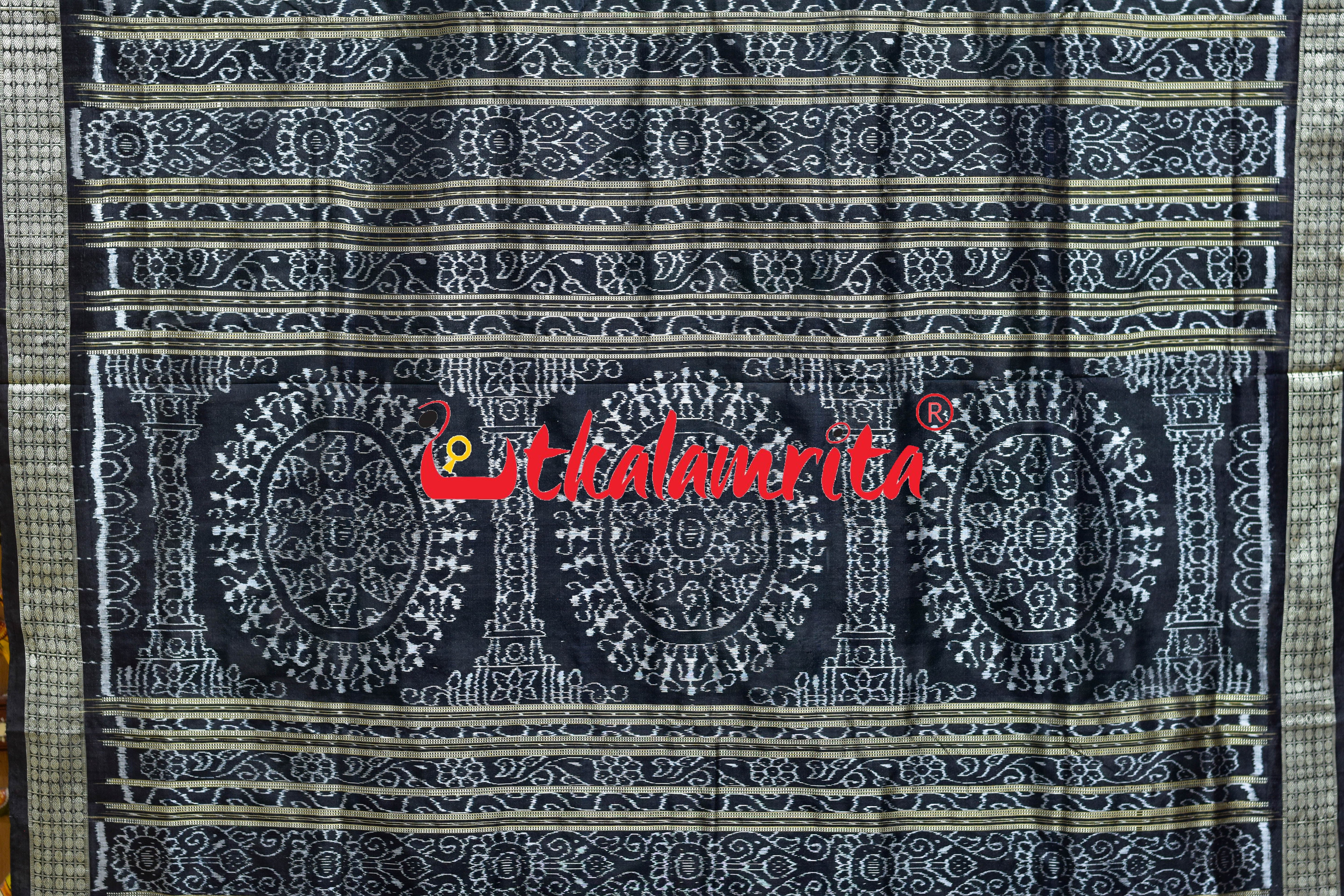 5 Kuthi Green Black White Pasapali Sambalpuri Silk Saree