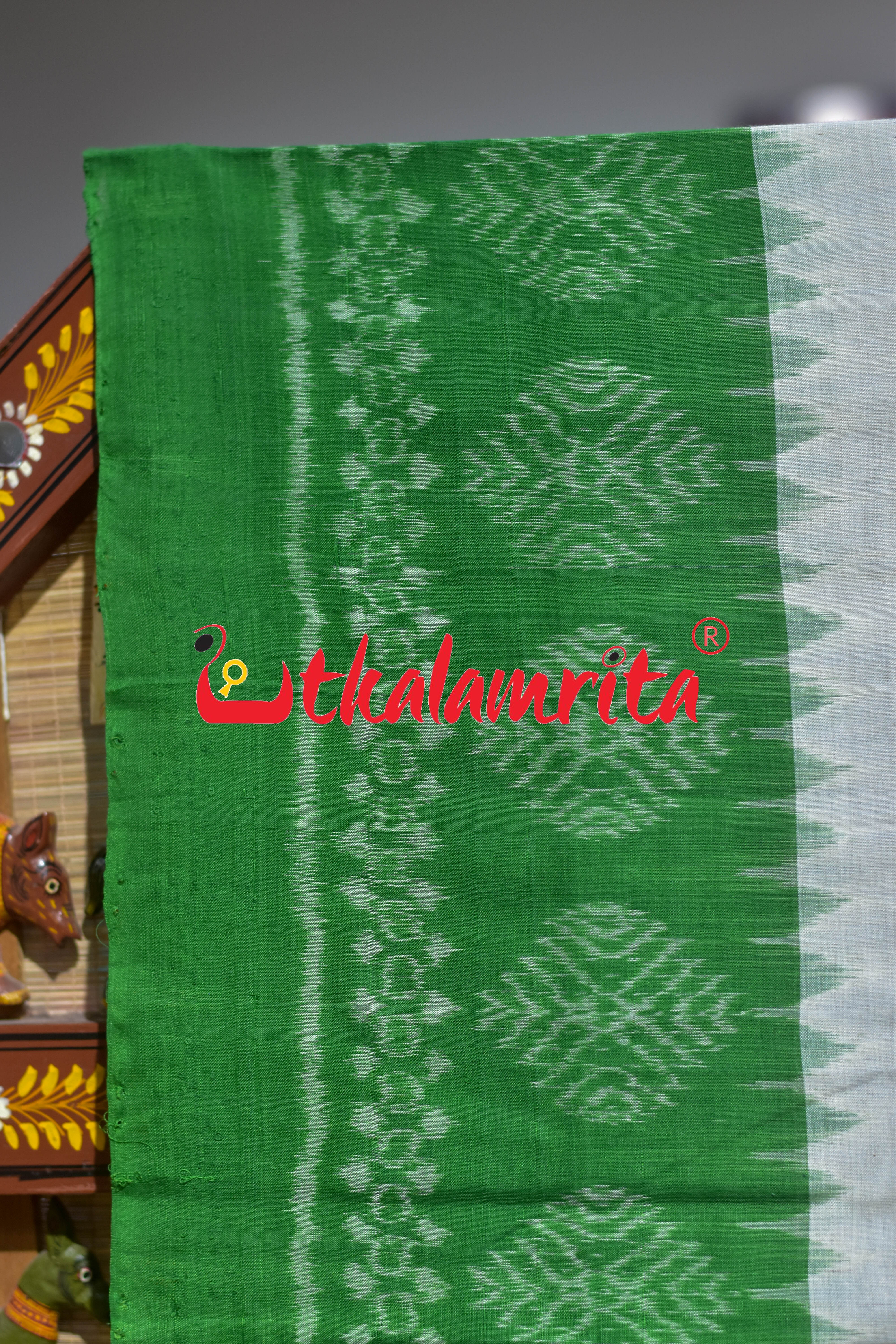 White Green Tribal Sambalpuri Cotton Saree