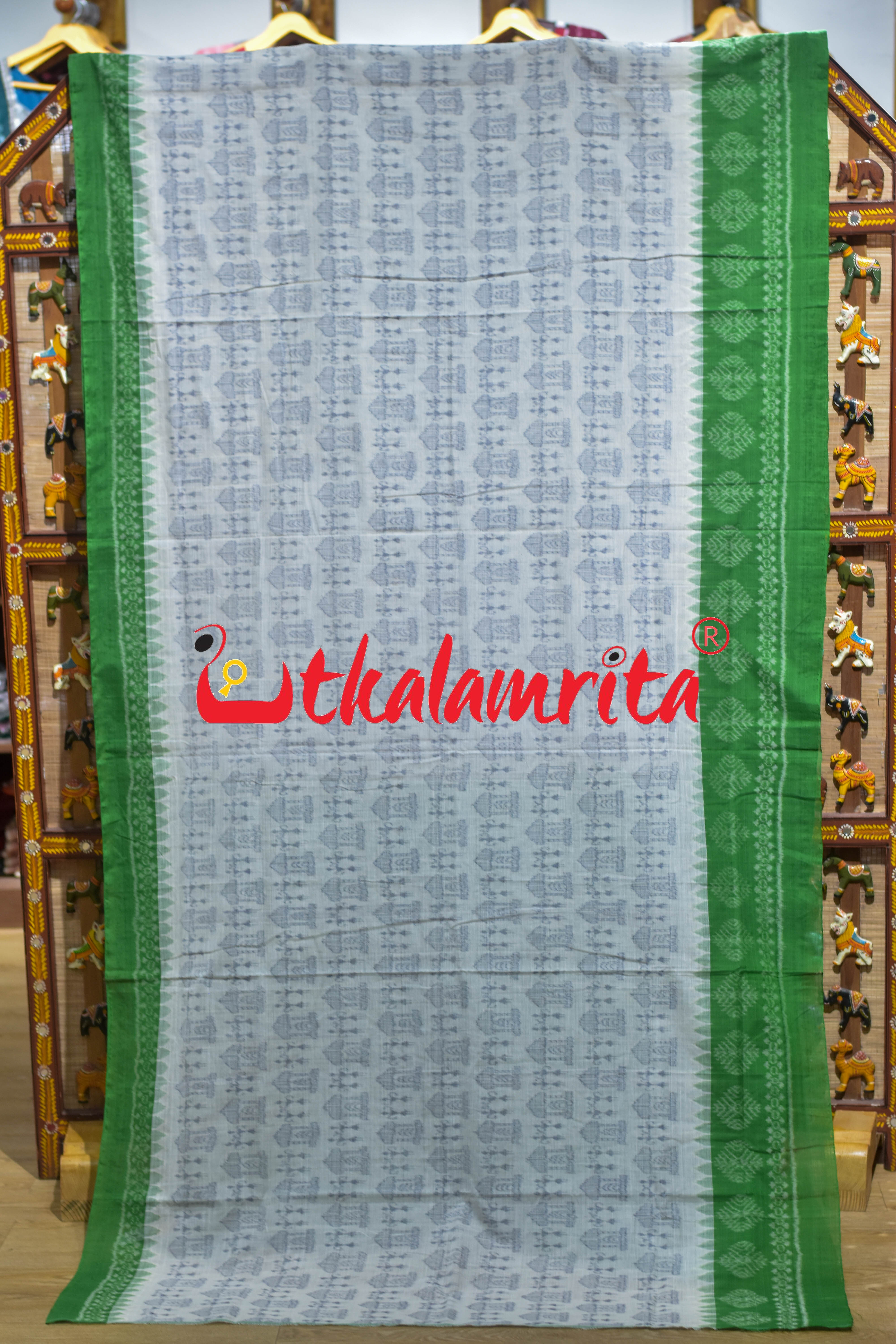 White Green Tribal Sambalpuri Cotton Saree