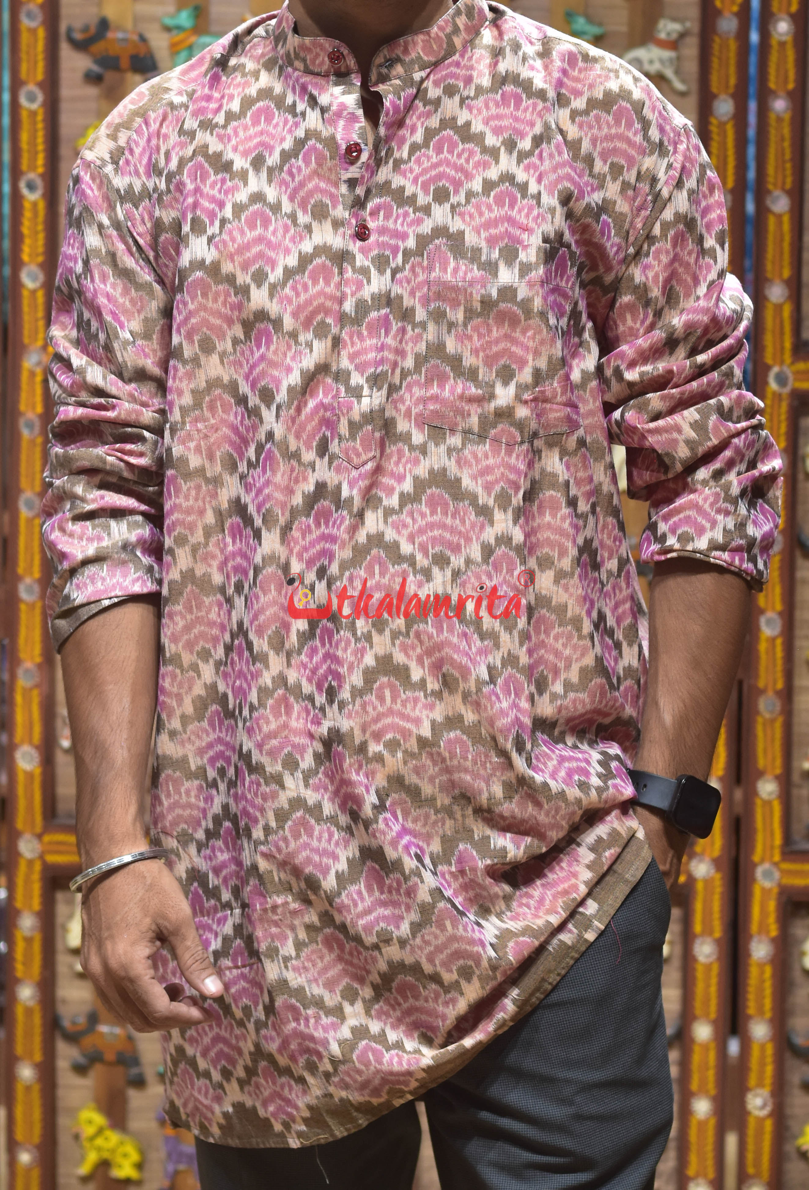 Pink Lotus Design (Men's Short Kurta)