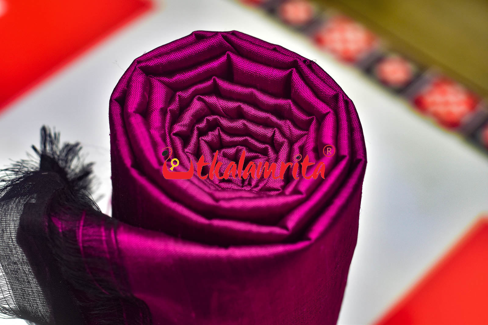 Magenta Flower Bandha Border Silk (Fabric)