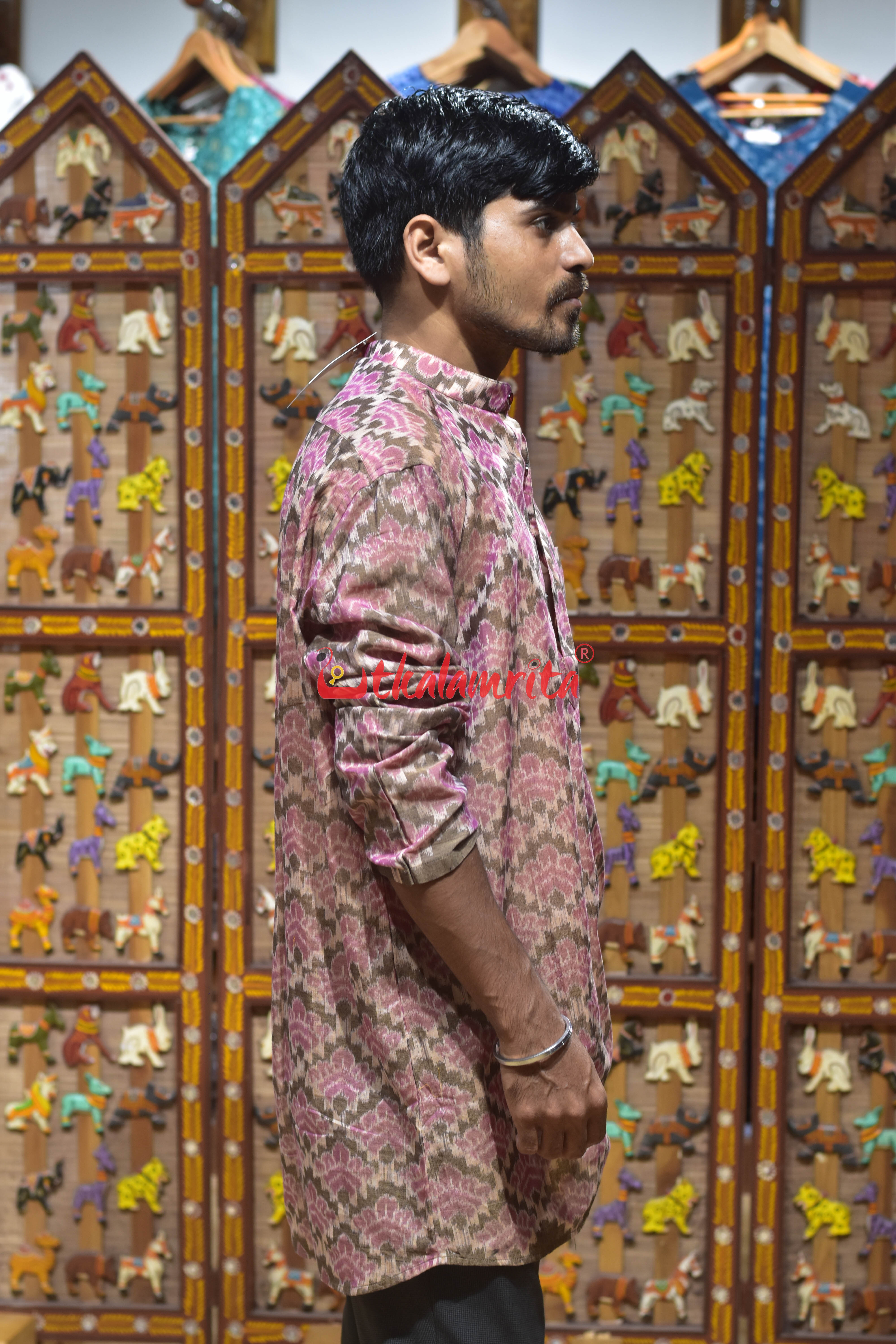 Pink Lotus Design (Men's Short Kurta)