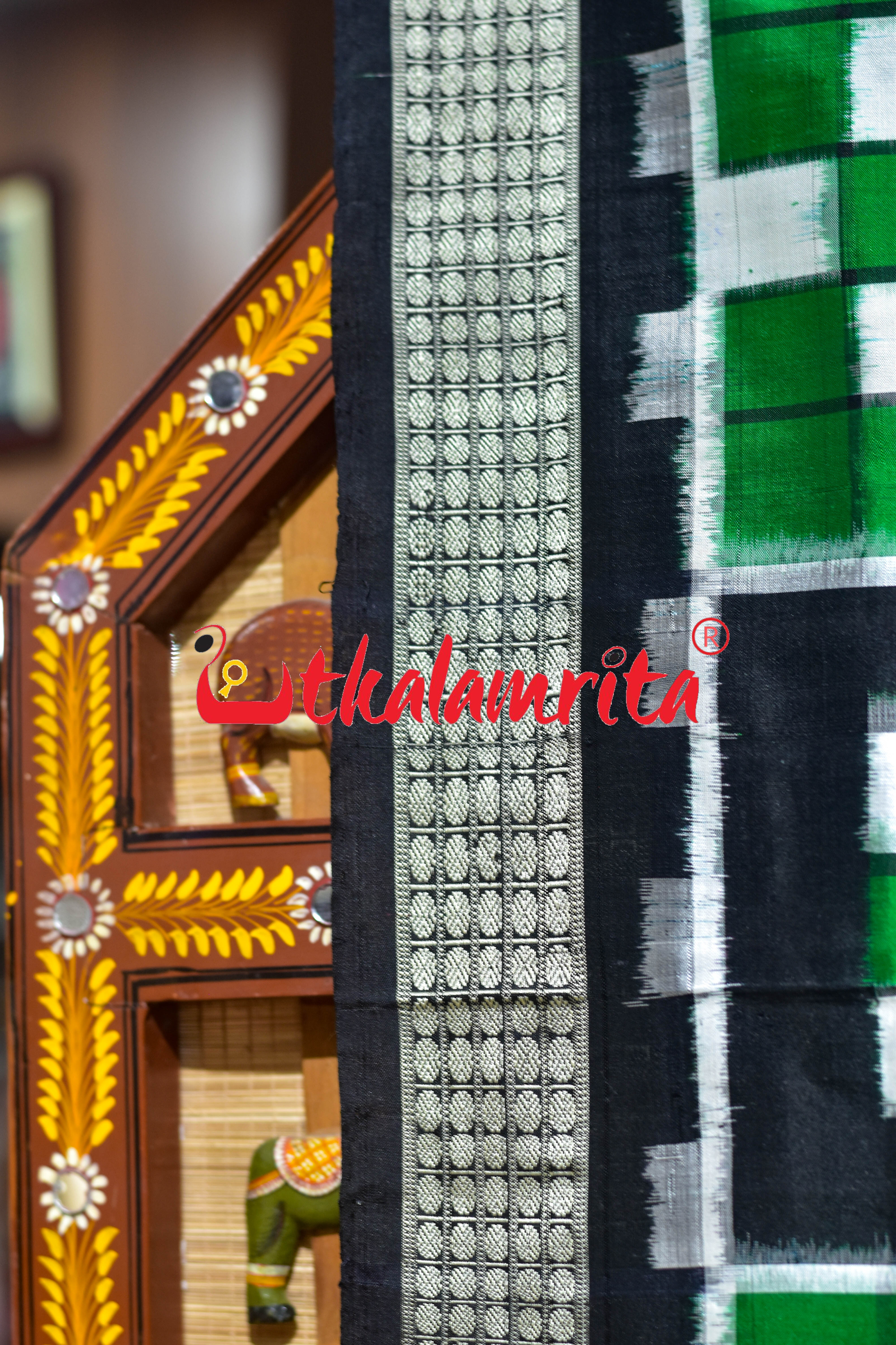 5 Kuthi Green Black White Pasapali Sambalpuri Silk Saree