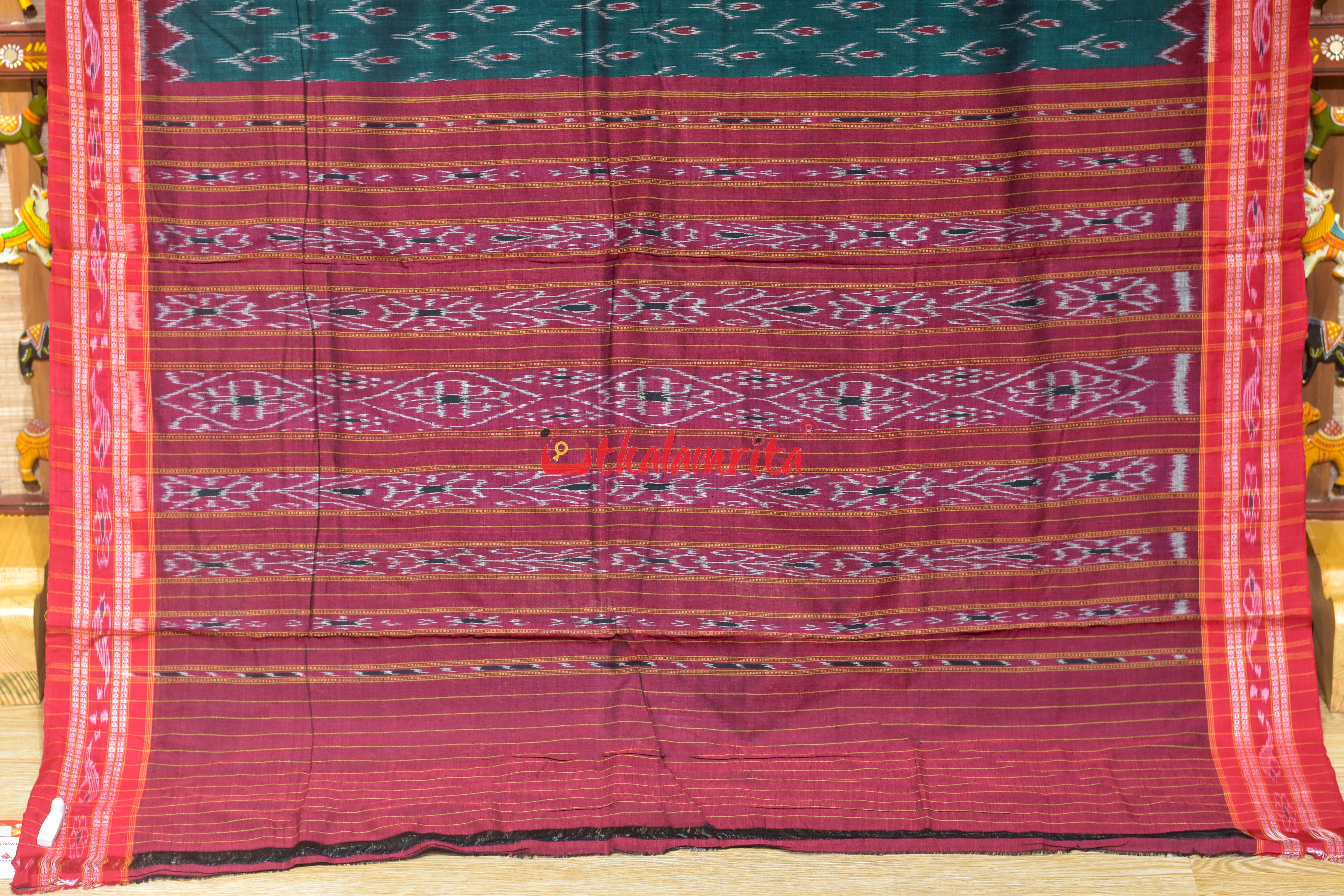 Bottle Green Labanga Bandha Khandua Cotton Saree