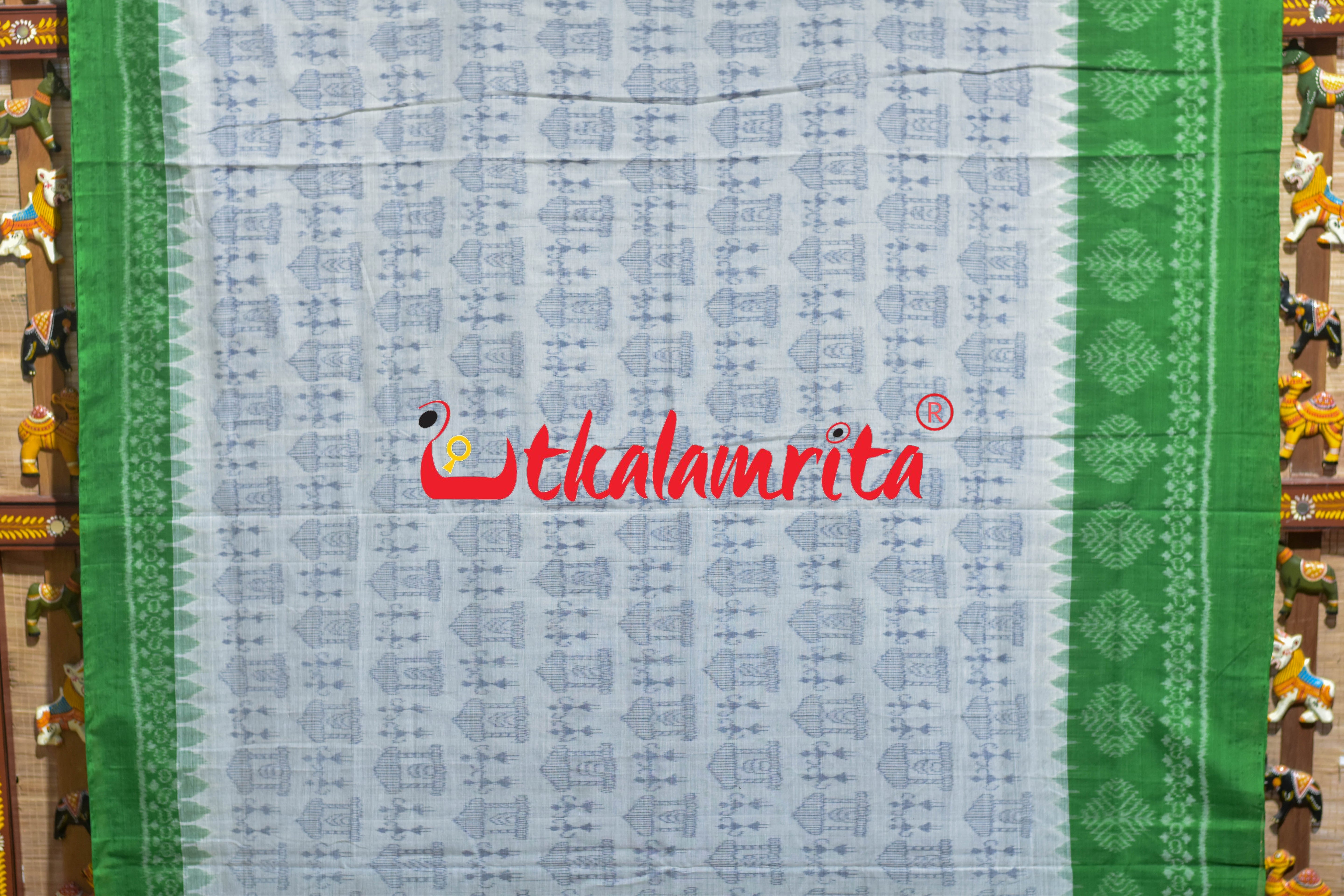 White Green Tribal Sambalpuri Cotton Saree
