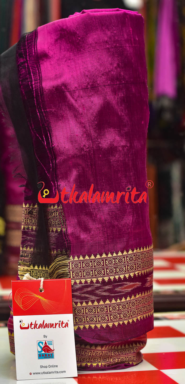 Magenta Flower Bandha Border Silk (Fabric)