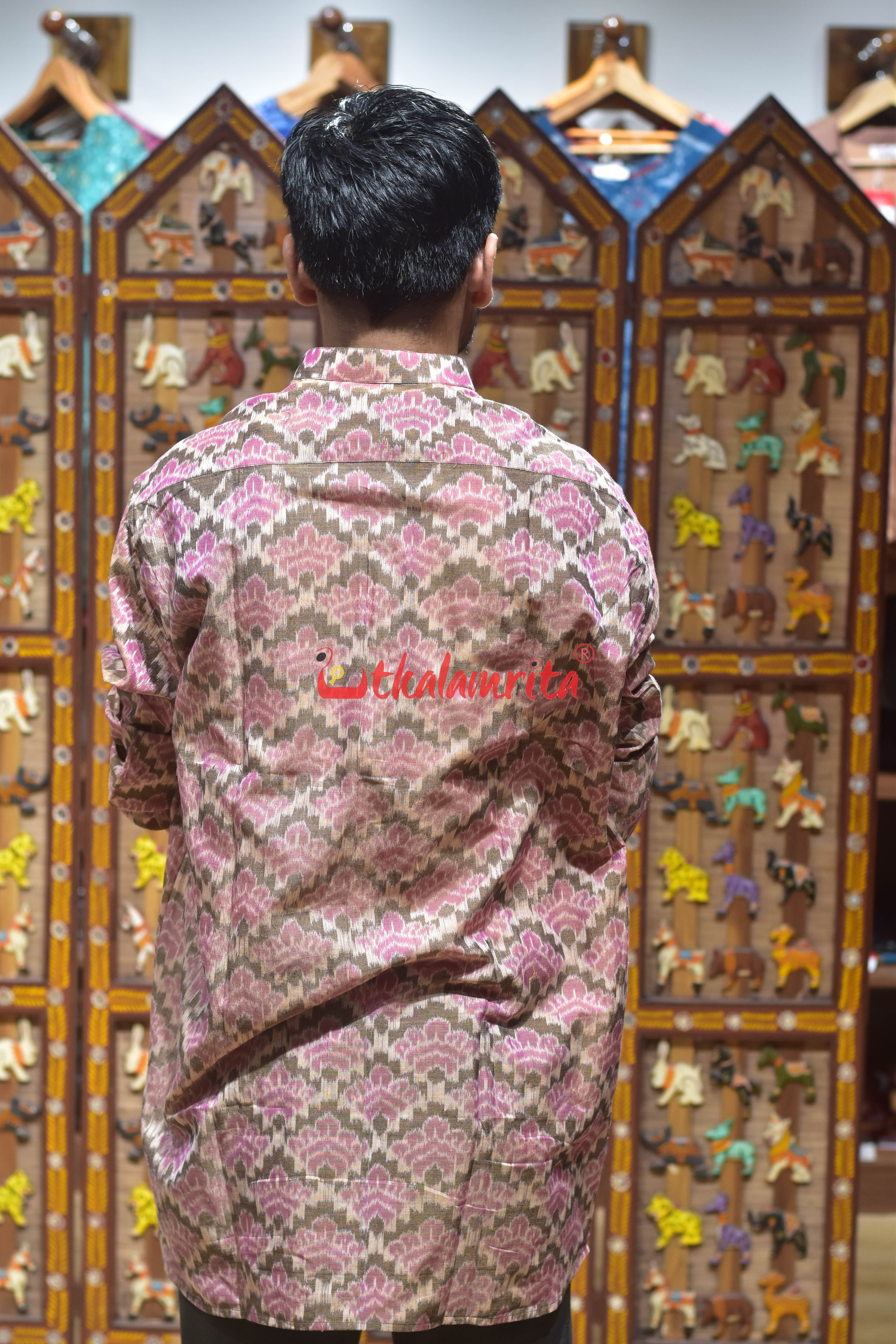 Pink Lotus Design (Men's Short Kurta)