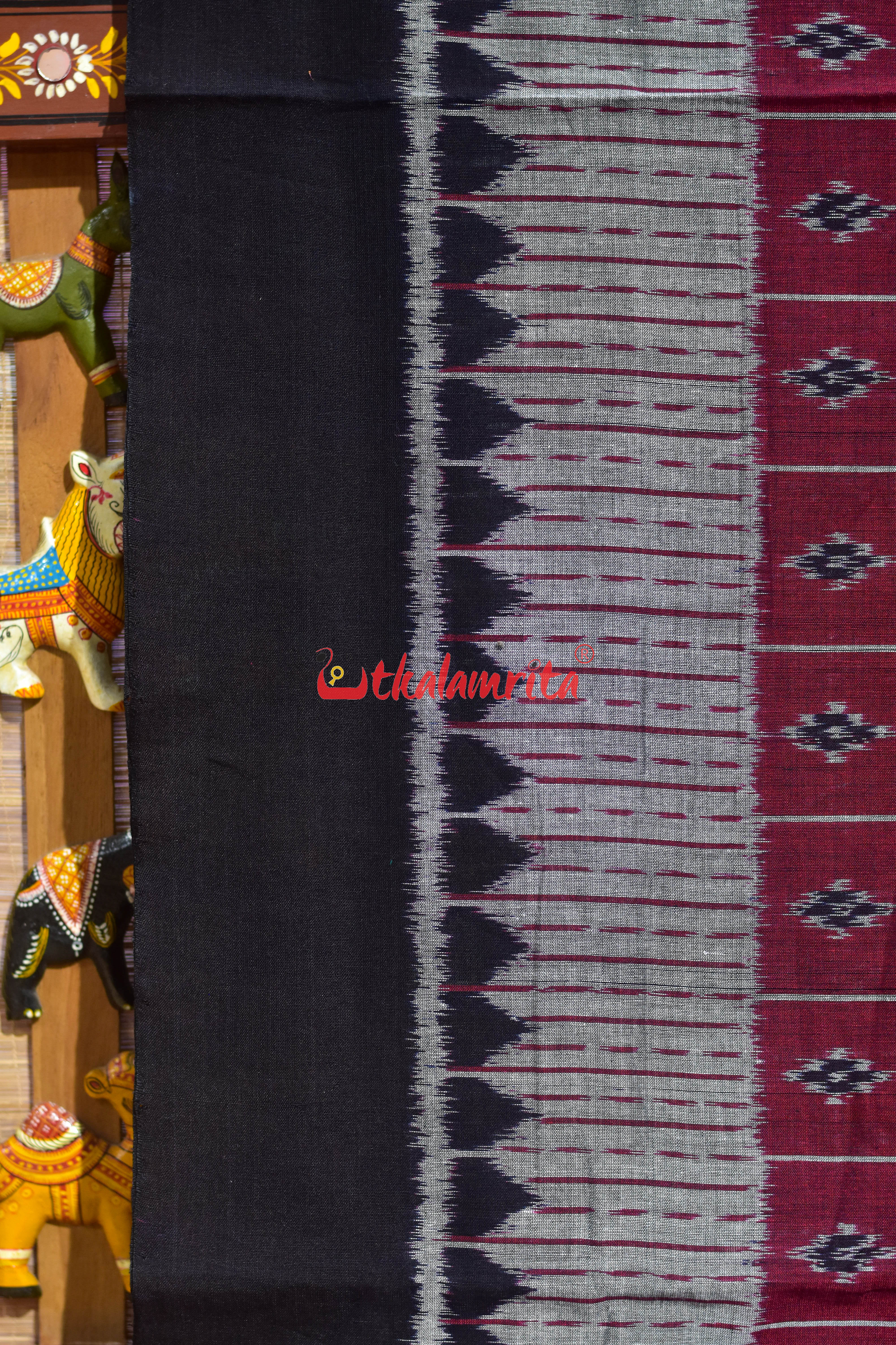 9D Single Ikat Pasapali Grey Maroon Cotton Saree