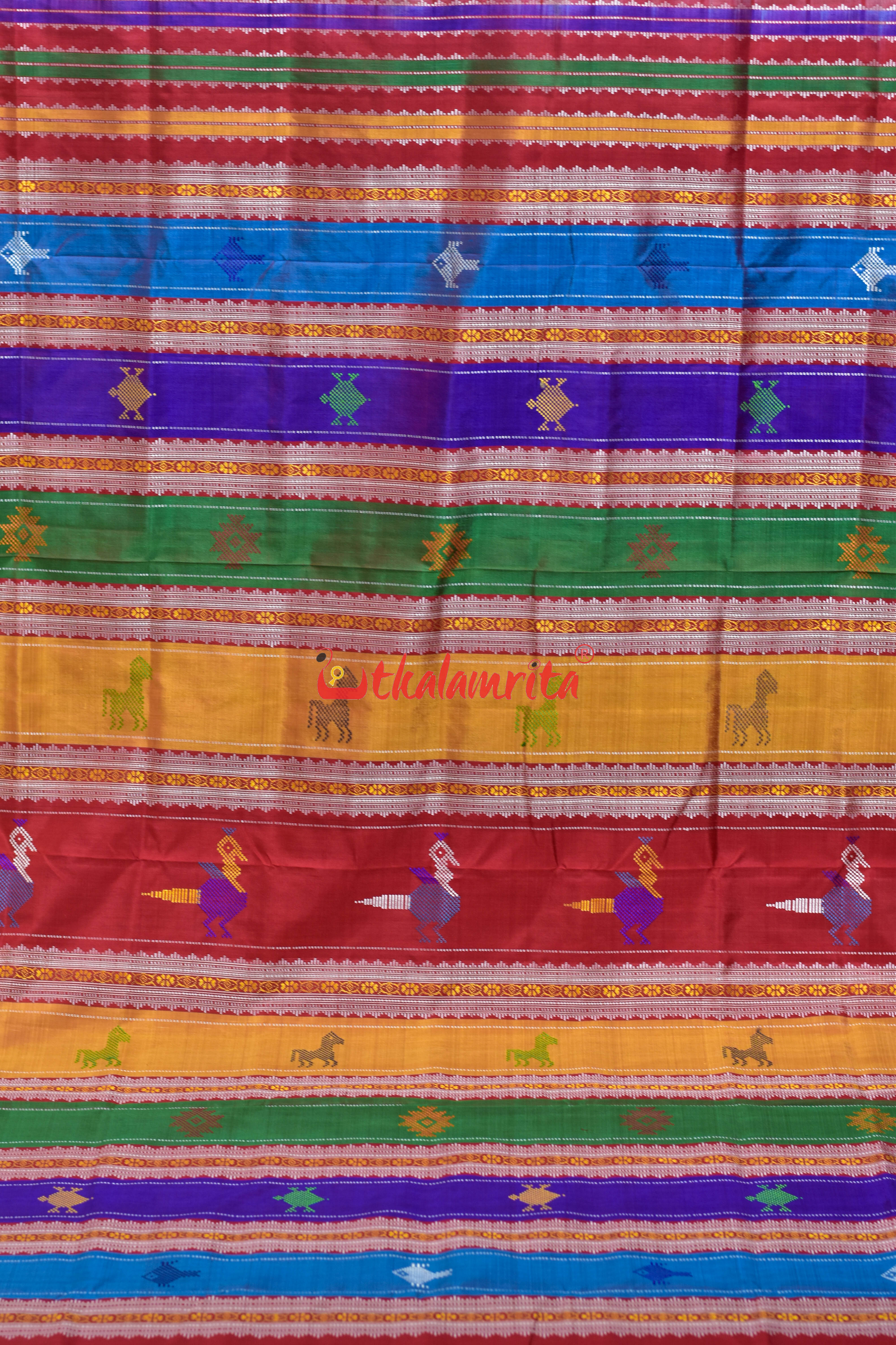 Off White Red Double Anchal Berhampuri Silk Saree