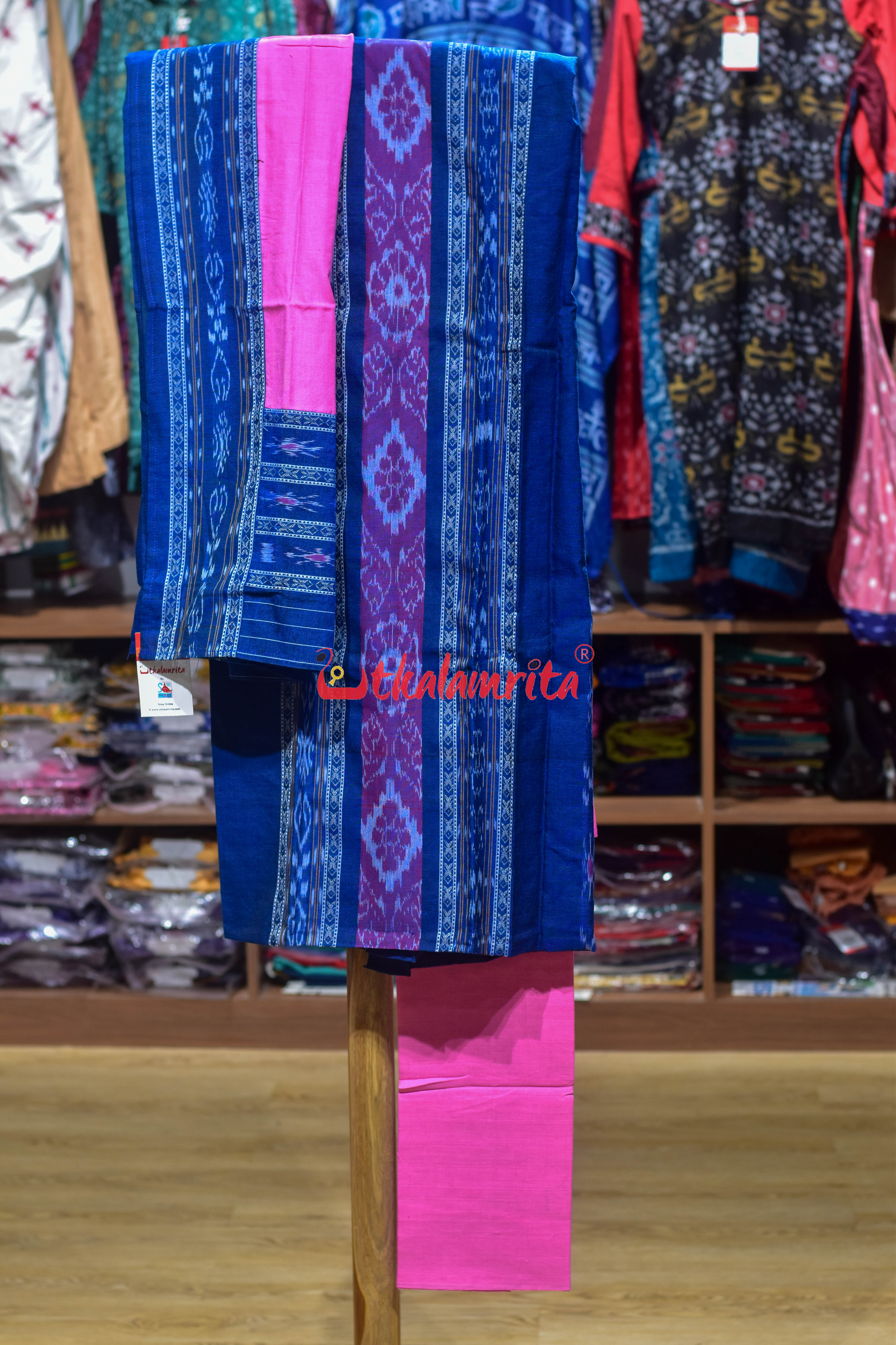 Blue Pink Middle Design Kadha Pasapali Dress Set