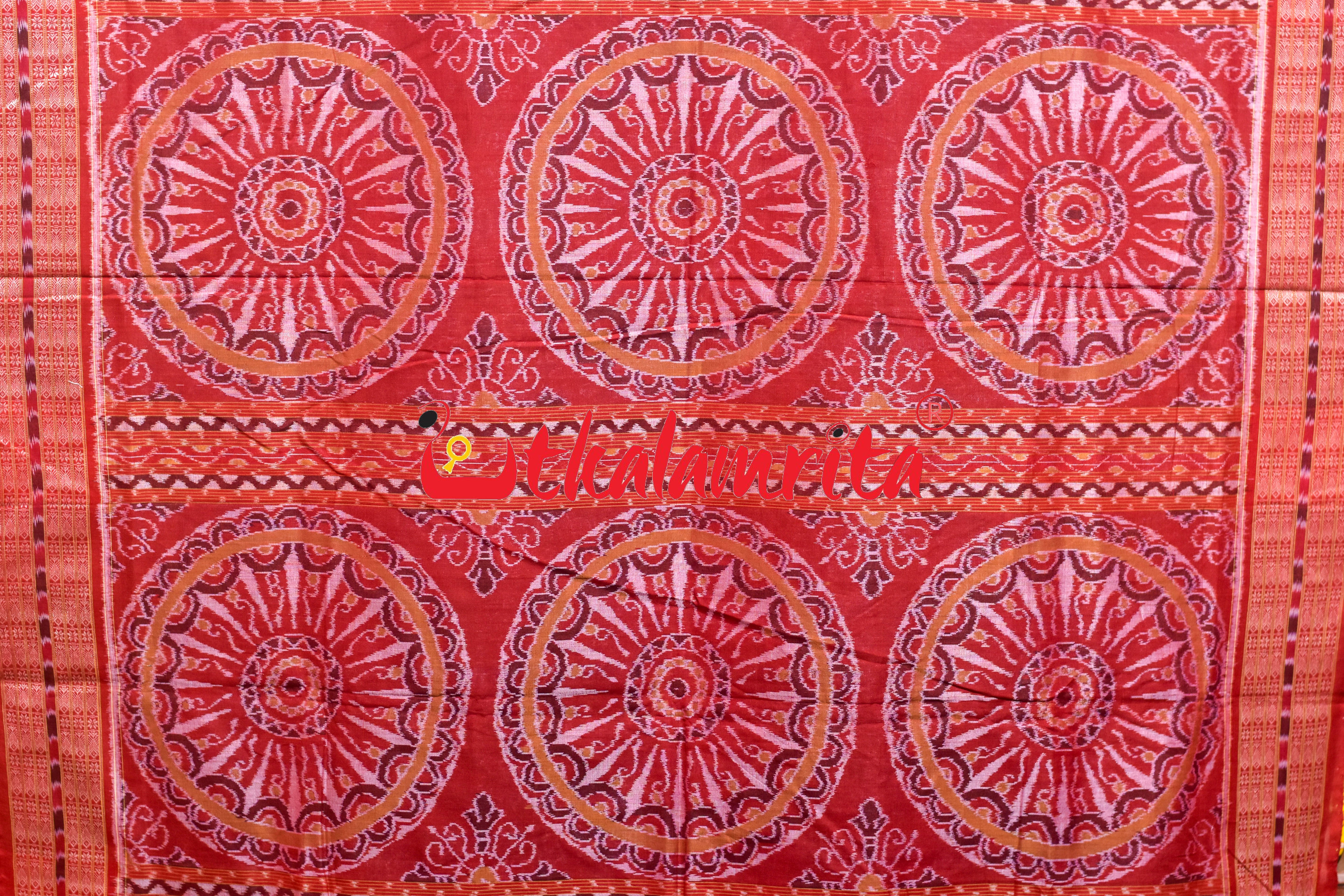 Grey Red Lion Parrot Sambalpuri Cotton Saree